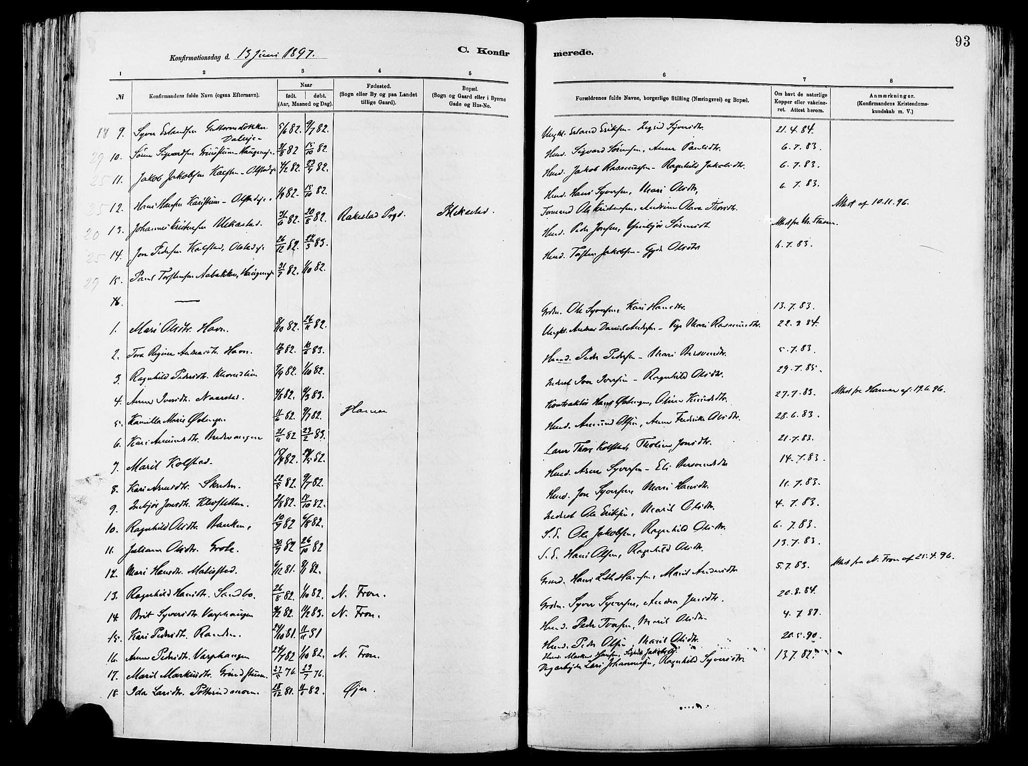 Vågå prestekontor, SAH/PREST-076/H/Ha/Haa/L0008: Parish register (official) no. 8, 1886-1904, p. 93