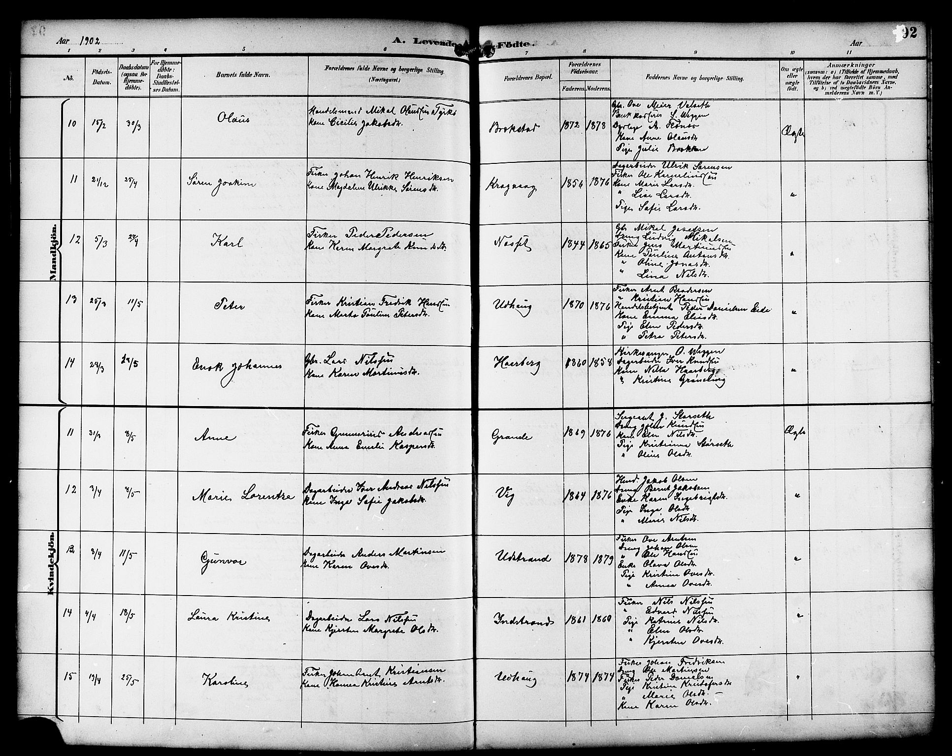 Ministerialprotokoller, klokkerbøker og fødselsregistre - Sør-Trøndelag, AV/SAT-A-1456/659/L0746: Parish register (copy) no. 659C03, 1893-1912, p. 92