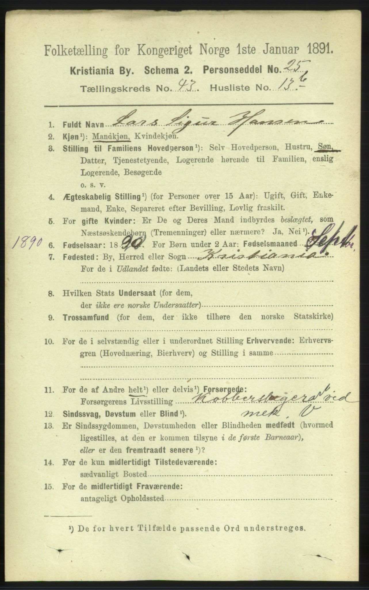 RA, 1891 census for 0301 Kristiania, 1891, p. 26116