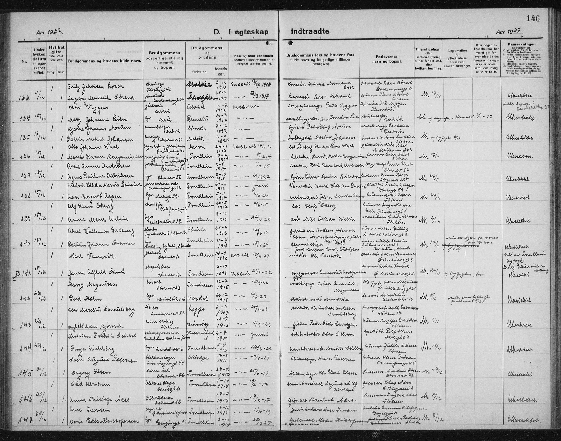 Ministerialprotokoller, klokkerbøker og fødselsregistre - Sør-Trøndelag, SAT/A-1456/605/L0260: Parish register (copy) no. 605C07, 1922-1942, p. 146