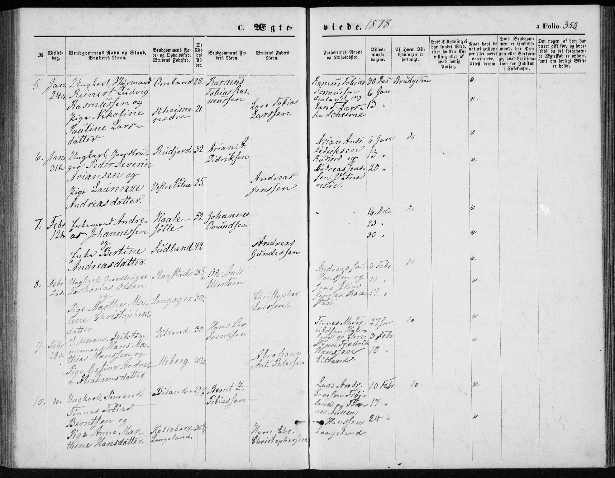 Lista sokneprestkontor, AV/SAK-1111-0027/F/Fb/L0004: Parish register (copy) no. B 4, 1877-1891, p. 353