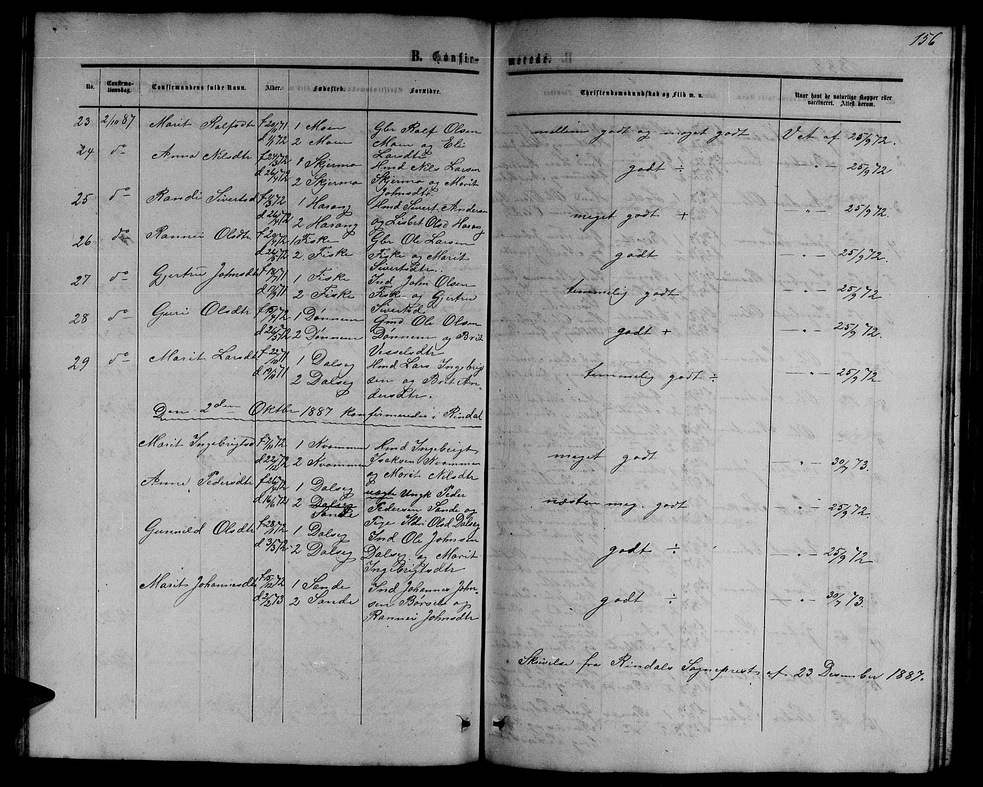 Ministerialprotokoller, klokkerbøker og fødselsregistre - Møre og Romsdal, SAT/A-1454/595/L1051: Parish register (copy) no. 595C03, 1866-1891, p. 156