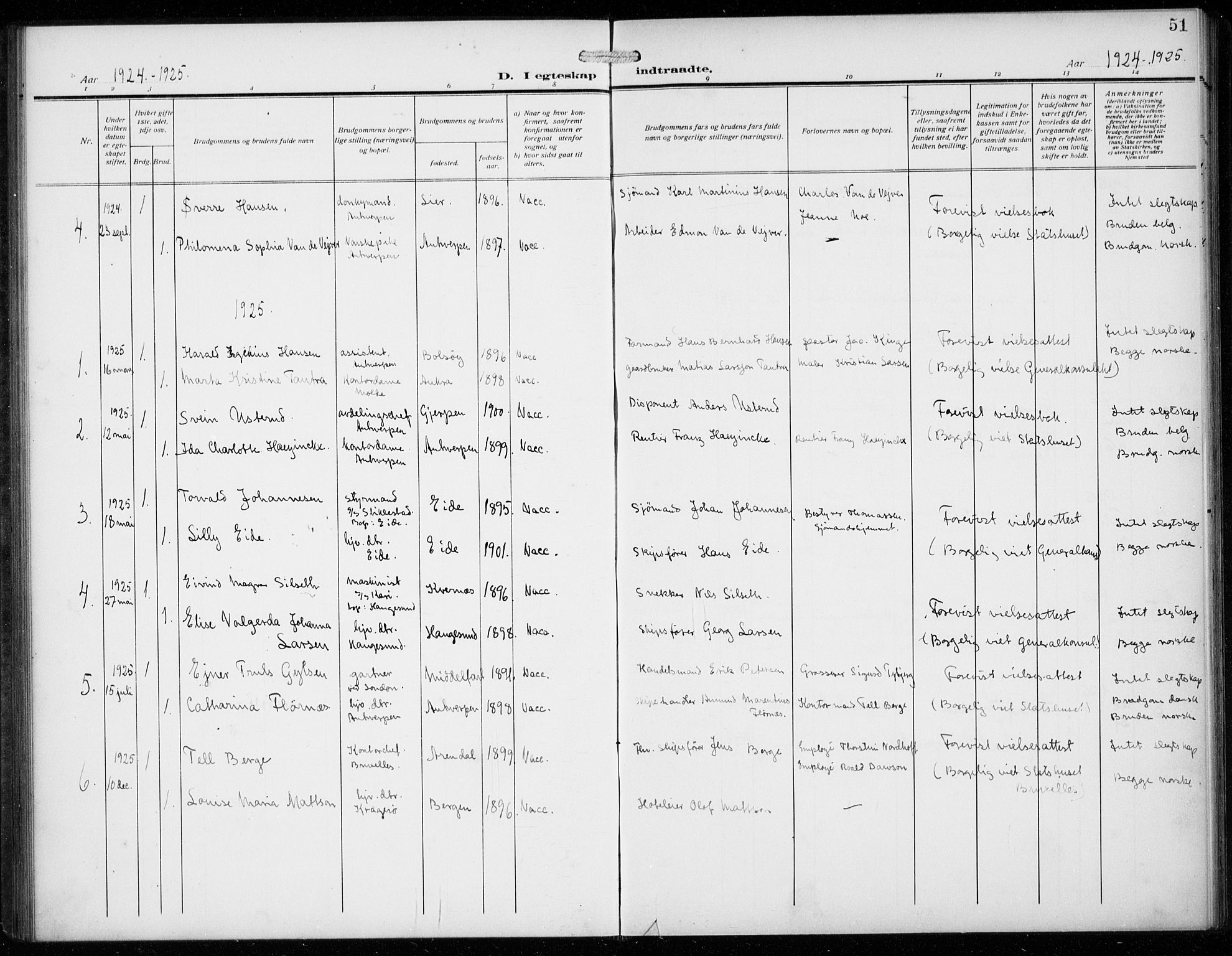 Den norske sjømannsmisjon i utlandet/Antwerpen, SAB/SAB/PA-0105/H/Ha/L0003: Parish register (official) no. A 3, 1914-1930, p. 51