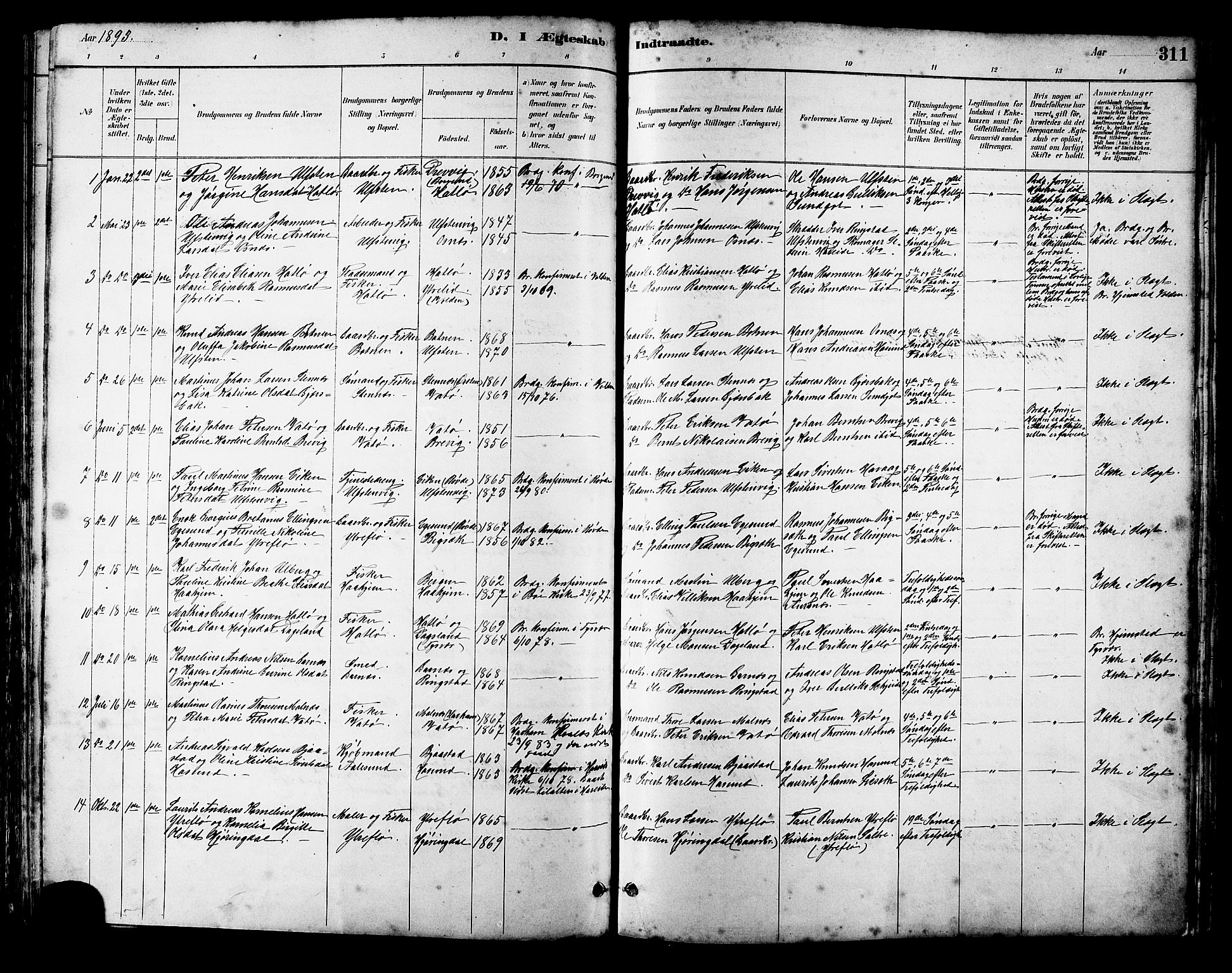 Ministerialprotokoller, klokkerbøker og fødselsregistre - Møre og Romsdal, AV/SAT-A-1454/509/L0112: Parish register (copy) no. 509C02, 1883-1922, p. 311