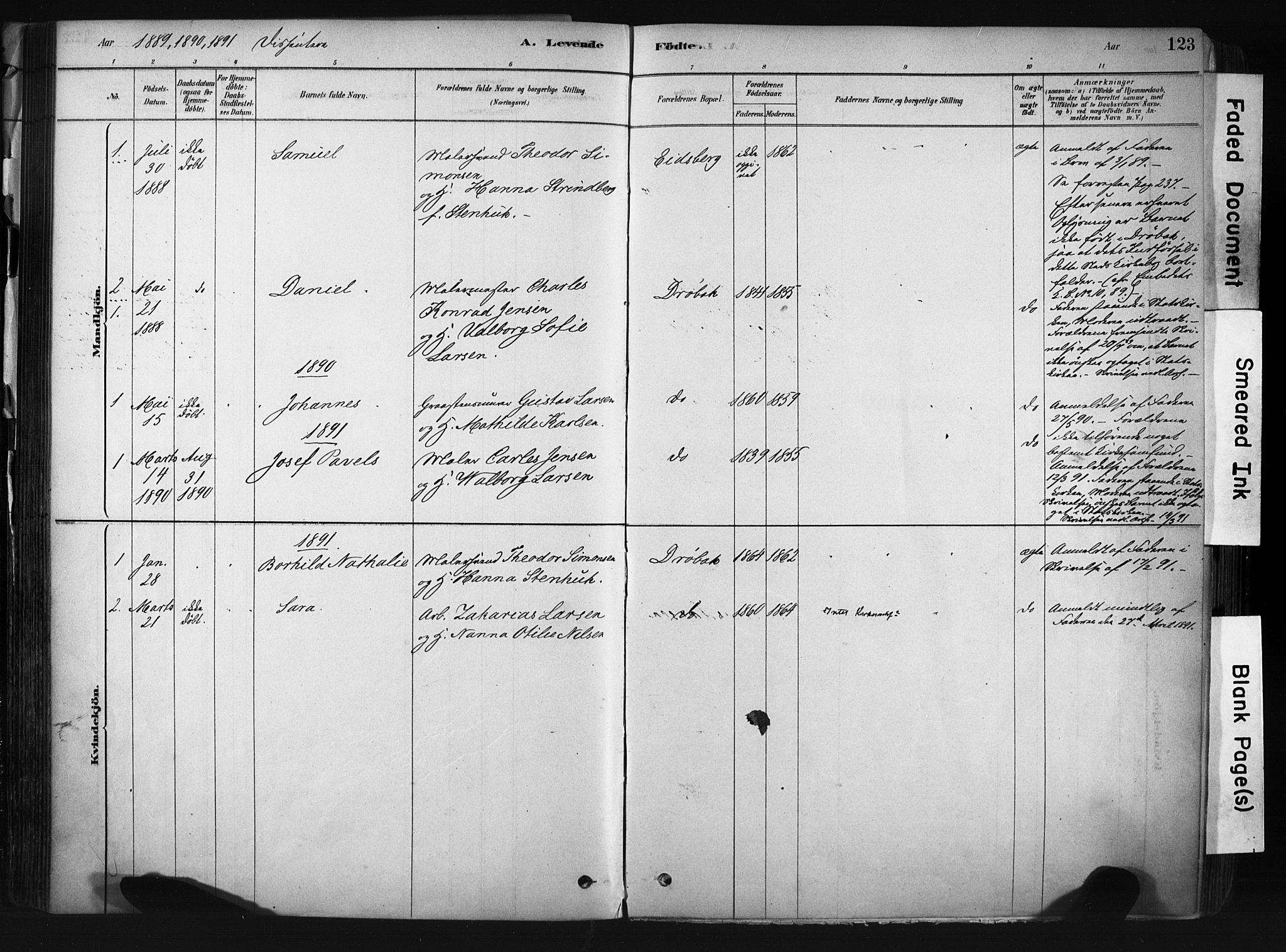 Drøbak prestekontor Kirkebøker, AV/SAO-A-10142a/F/Fb/L0001: Parish register (official) no. II 1, 1878-1891, p. 123