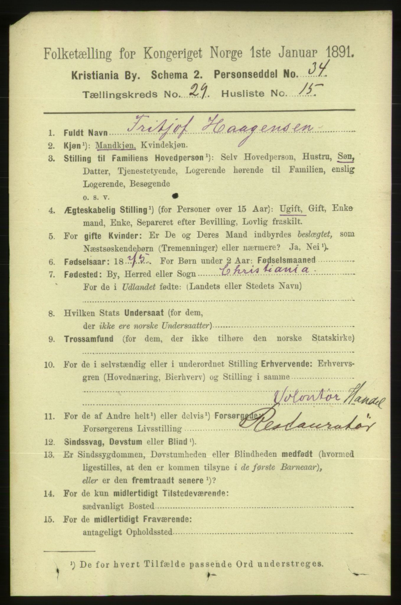 RA, 1891 census for 0301 Kristiania, 1891, p. 15275