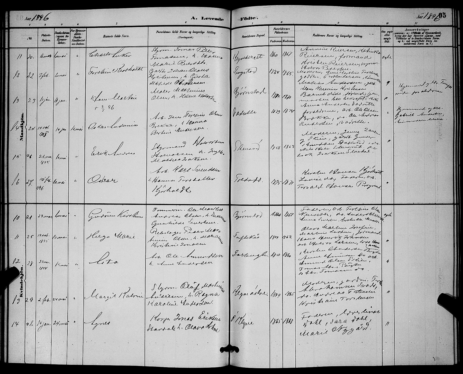 Solum kirkebøker, SAKO/A-306/G/Ga/L0007: Parish register (copy) no. I 7, 1884-1898, p. 95