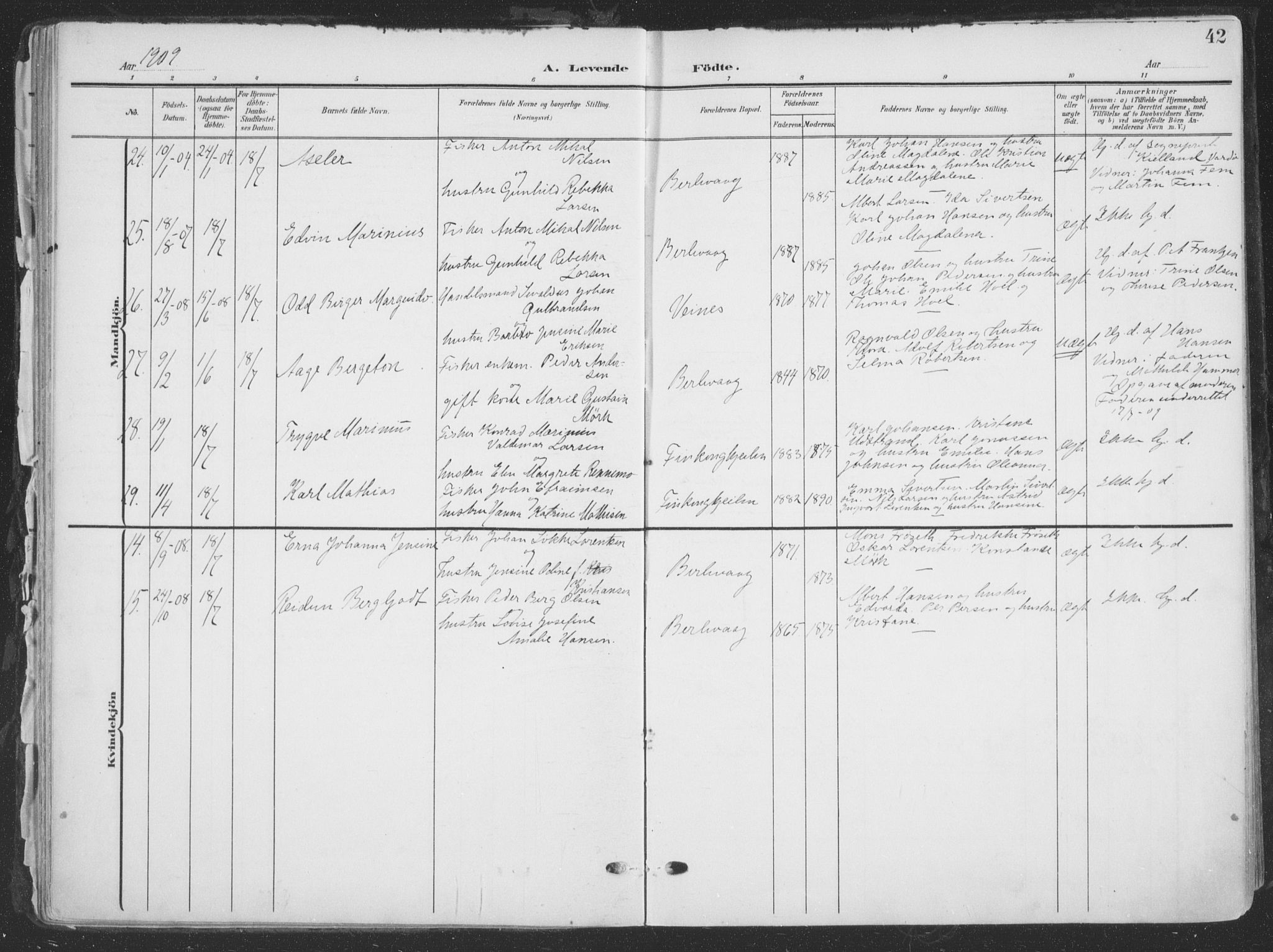 Tana sokneprestkontor, SATØ/S-1334/H/Ha/L0007kirke: Parish register (official) no. 7, 1904-1918, p. 42