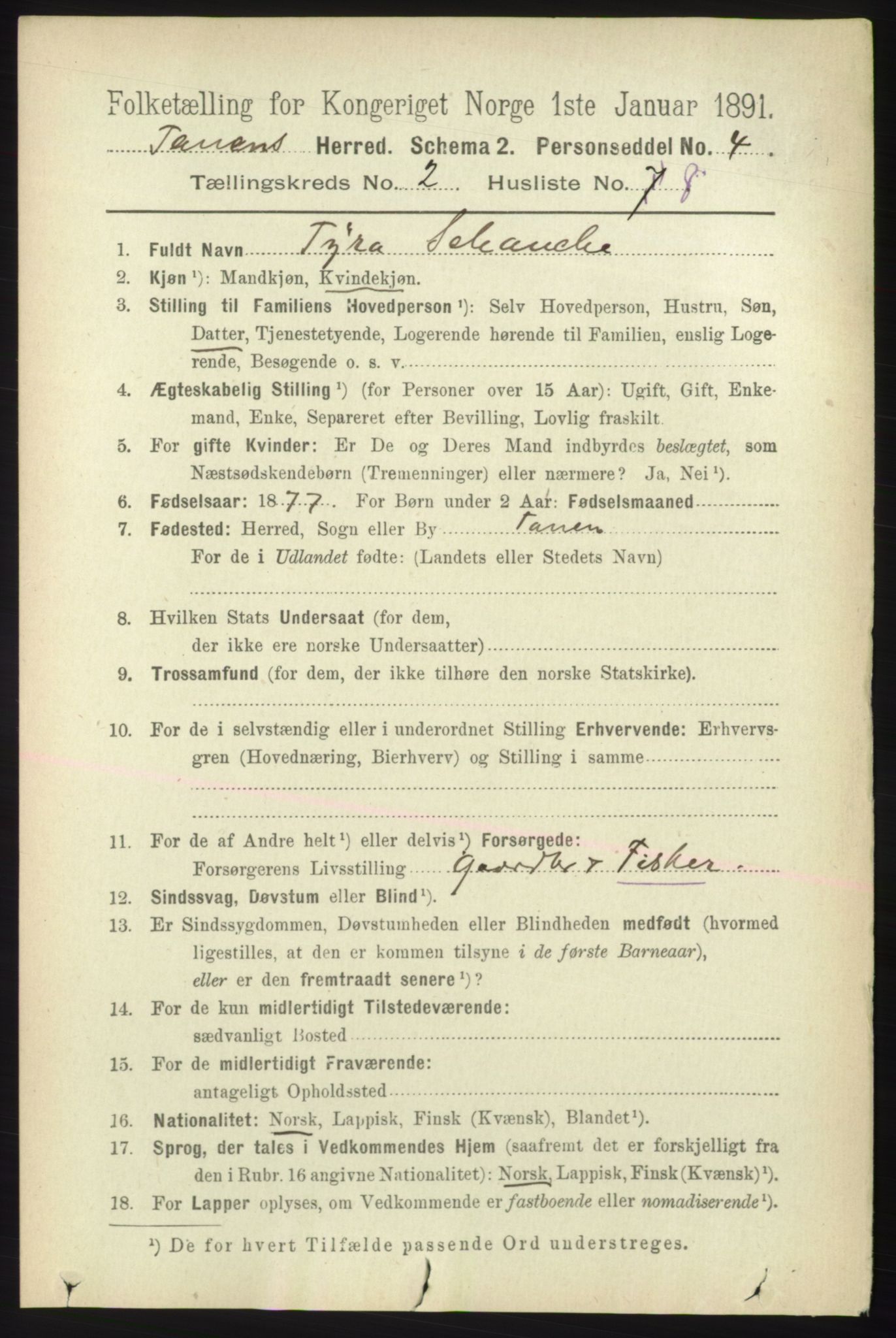 RA, 1891 census for 2025 Tana, 1891, p. 822