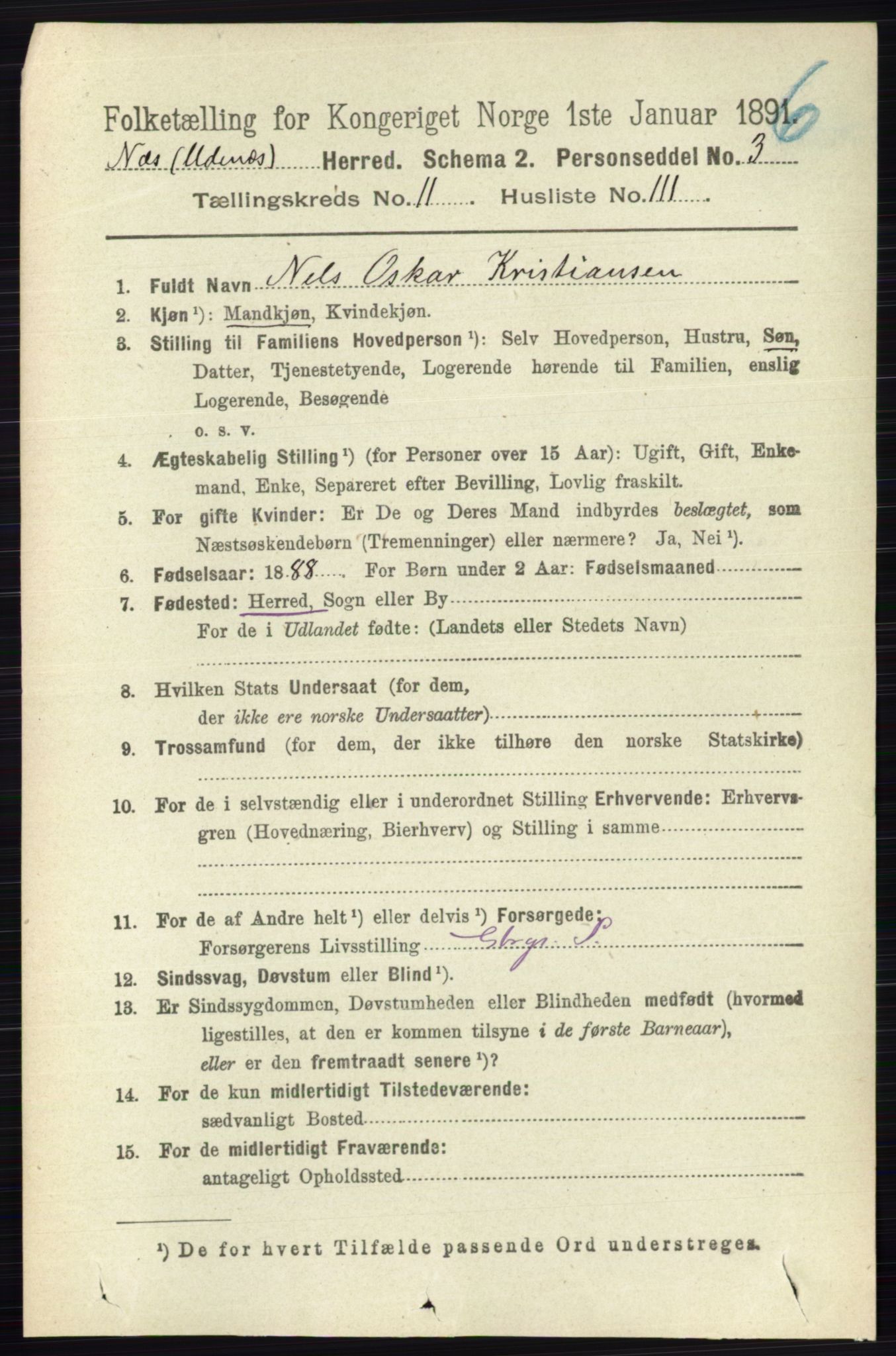 RA, 1891 census for 0236 Nes, 1891, p. 7002