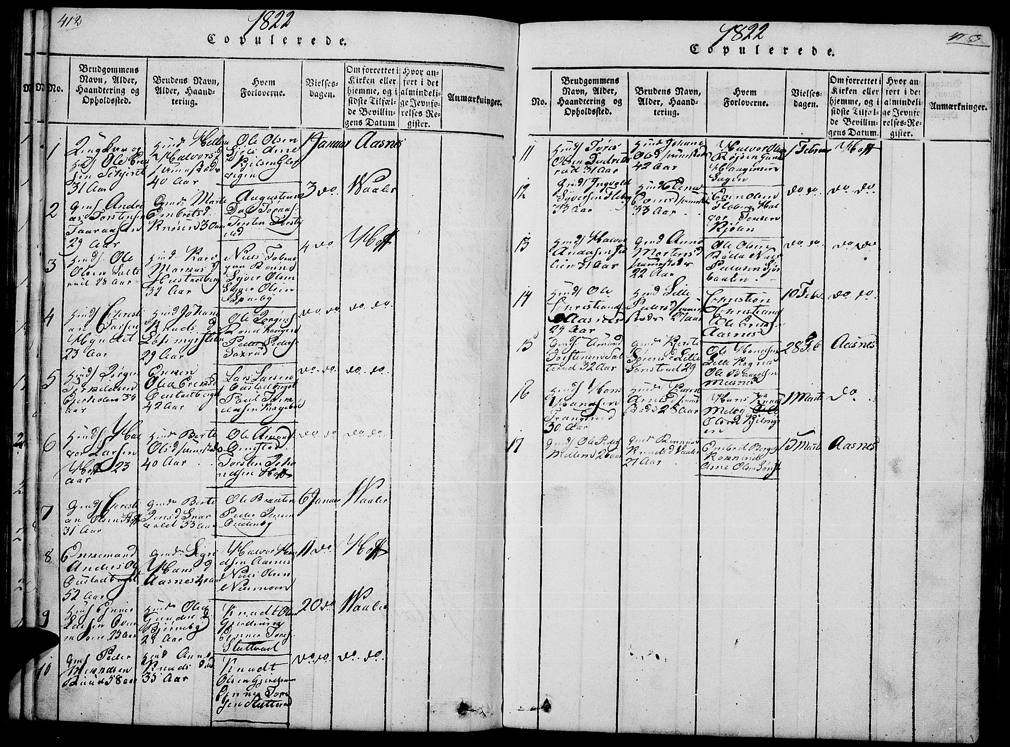 Hof prestekontor, SAH/PREST-038/H/Ha/Haa/L0005: Parish register (official) no. 5, 1816-1822, p. 412-413