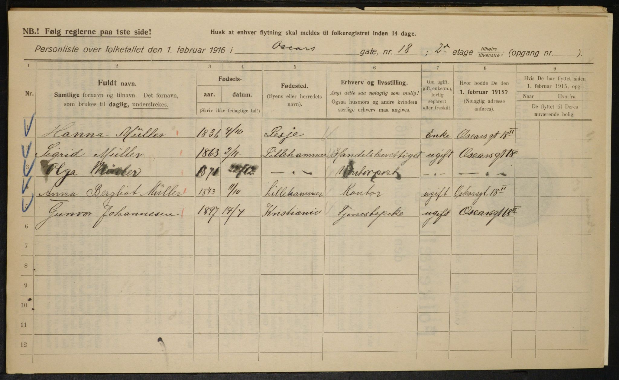 OBA, Municipal Census 1916 for Kristiania, 1916, p. 78116