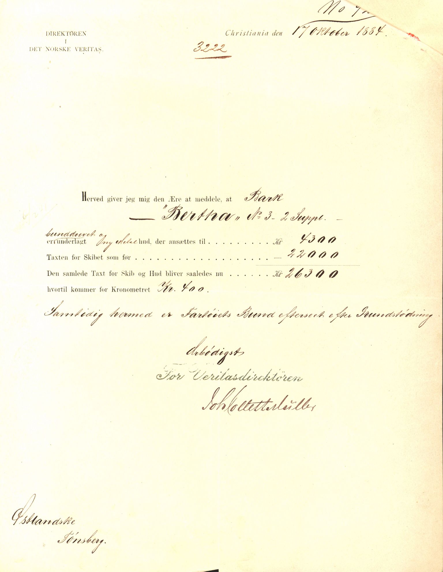 Pa 63 - Østlandske skibsassuranceforening, VEMU/A-1079/G/Ga/L0018/0011: Havaridokumenter / Bertha, Bonita, Immanuel, Th. Thoresen, India, 1885, p. 20