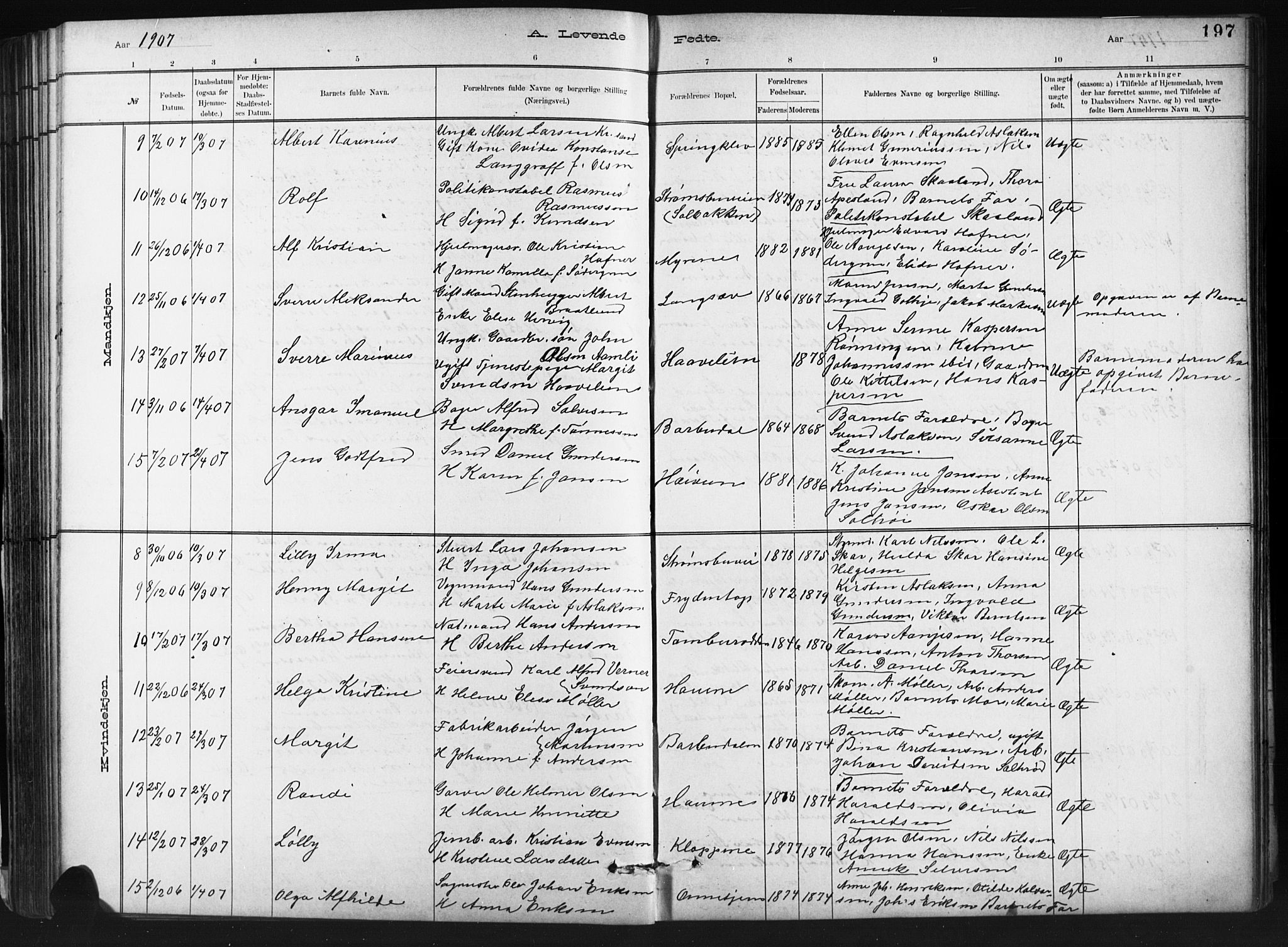 Barbu sokneprestkontor, SAK/1111-0003/F/Fb/L0002: Parish register (copy) no. B 2, 1890-1922, p. 197