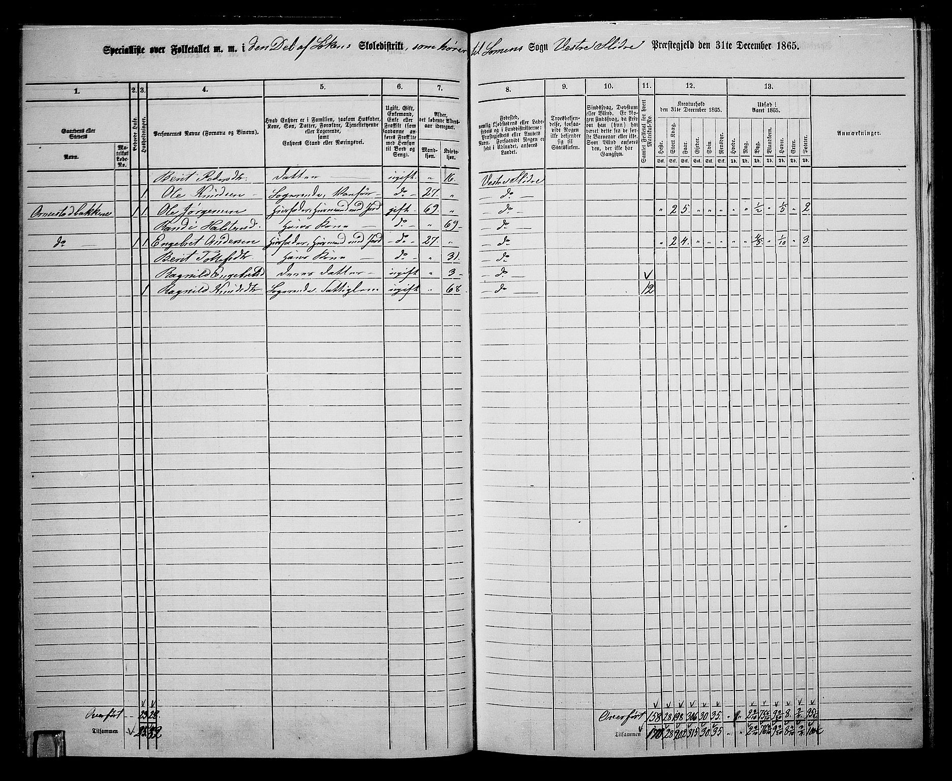 RA, 1865 census for Vestre Slidre, 1865, p. 49