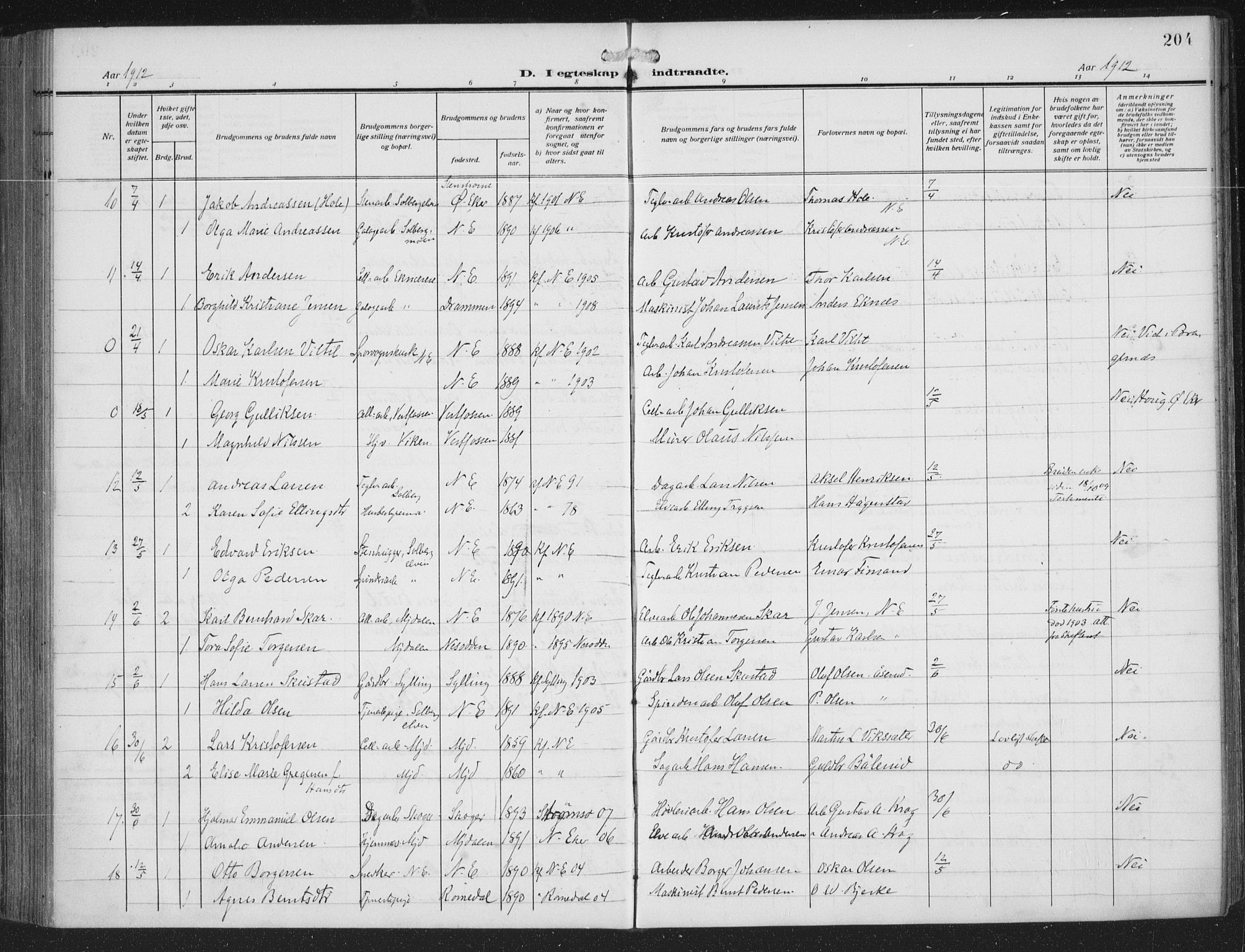 Nedre Eiker kirkebøker, AV/SAKO-A-612/F/Fa/L0007: Parish register (official) no. 7, 1912-1918, p. 204