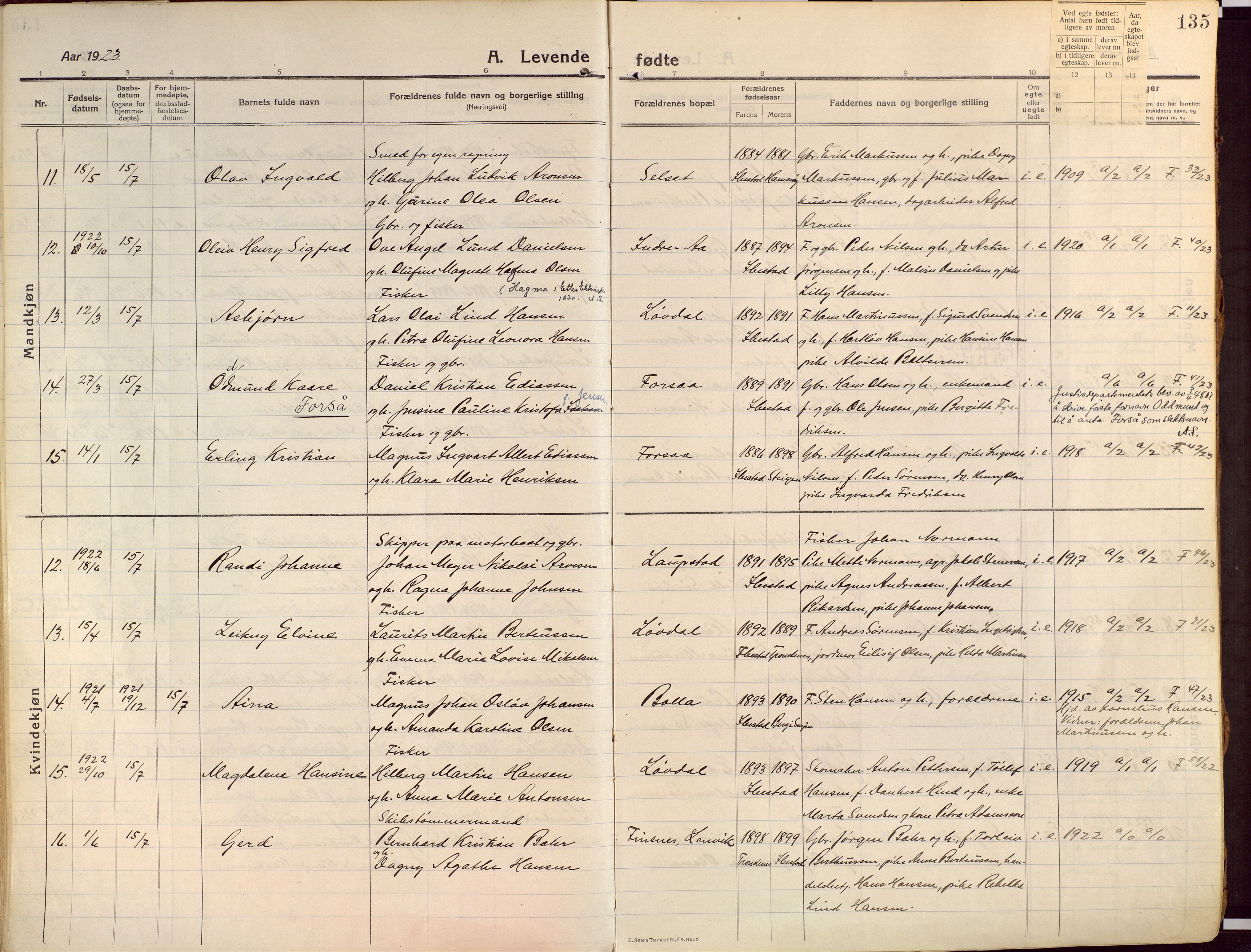 Ibestad sokneprestembete, AV/SATØ-S-0077/H/Ha/Haa/L0018kirke: Parish register (official) no. 18, 1915-1929, p. 135