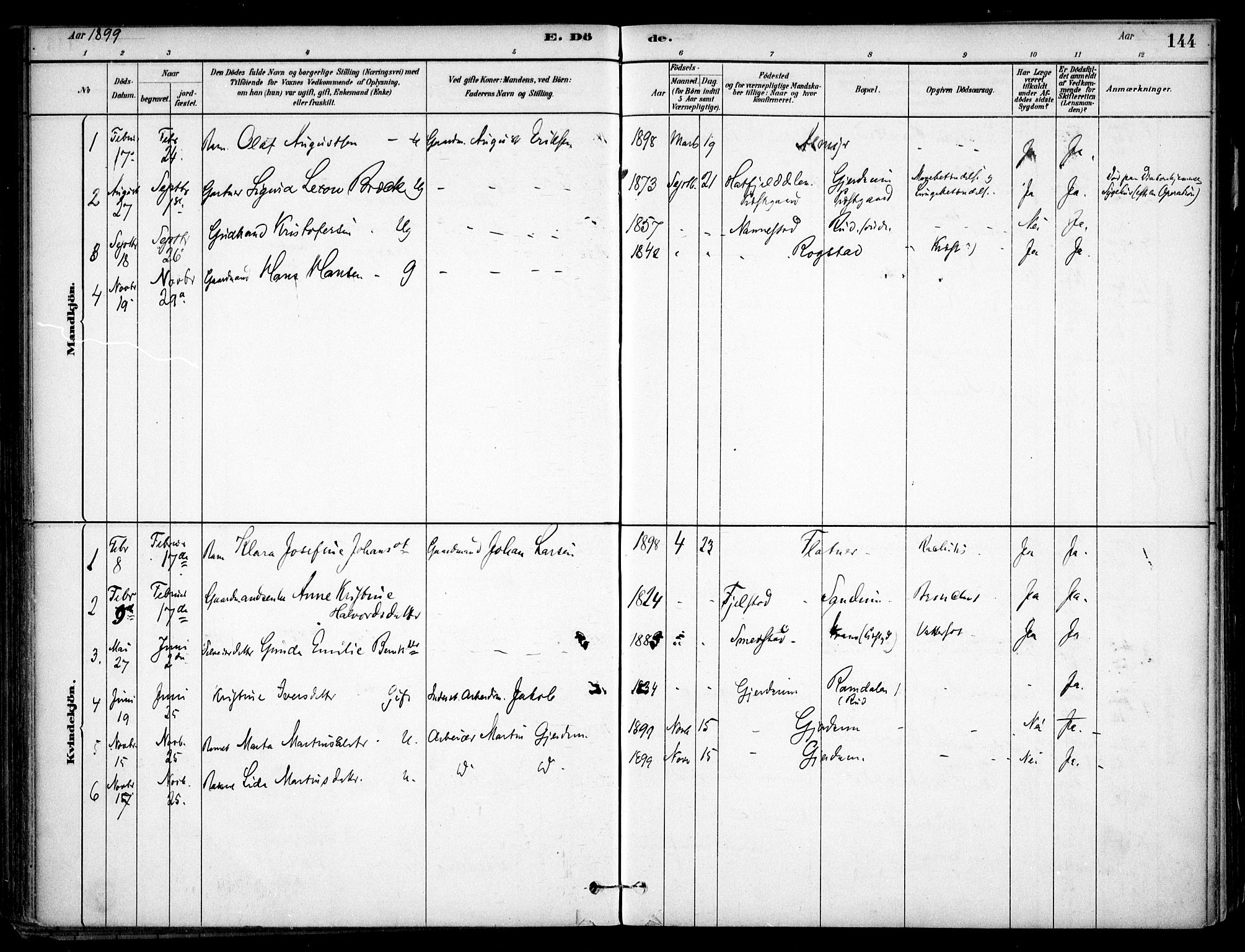 Gjerdrum prestekontor Kirkebøker, SAO/A-10412b/F/Fa/L0009: Parish register (official) no. I 9, 1881-1916, p. 144