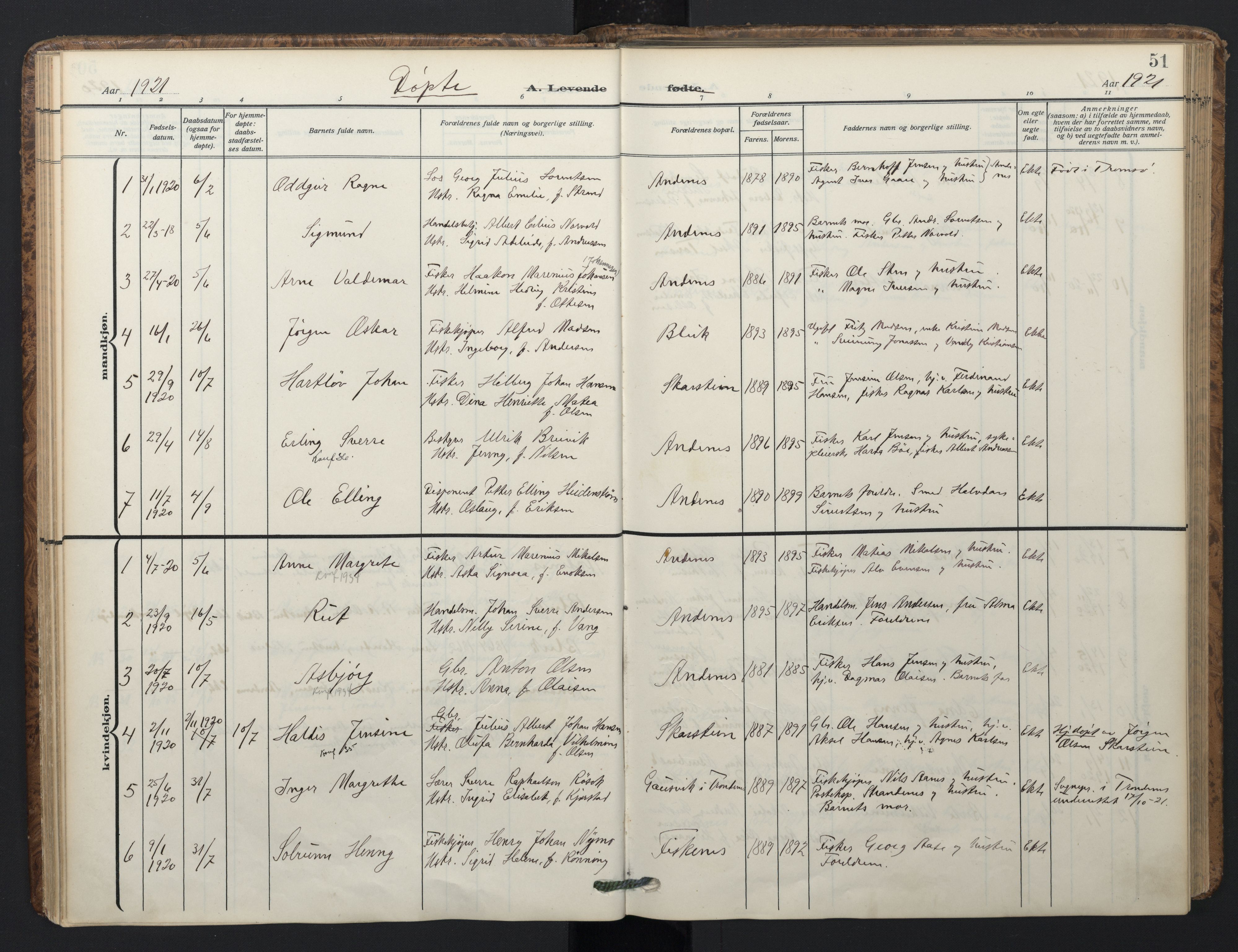 Ministerialprotokoller, klokkerbøker og fødselsregistre - Nordland, SAT/A-1459/899/L1438: Parish register (official) no. 899A06, 1909-1922, p. 51