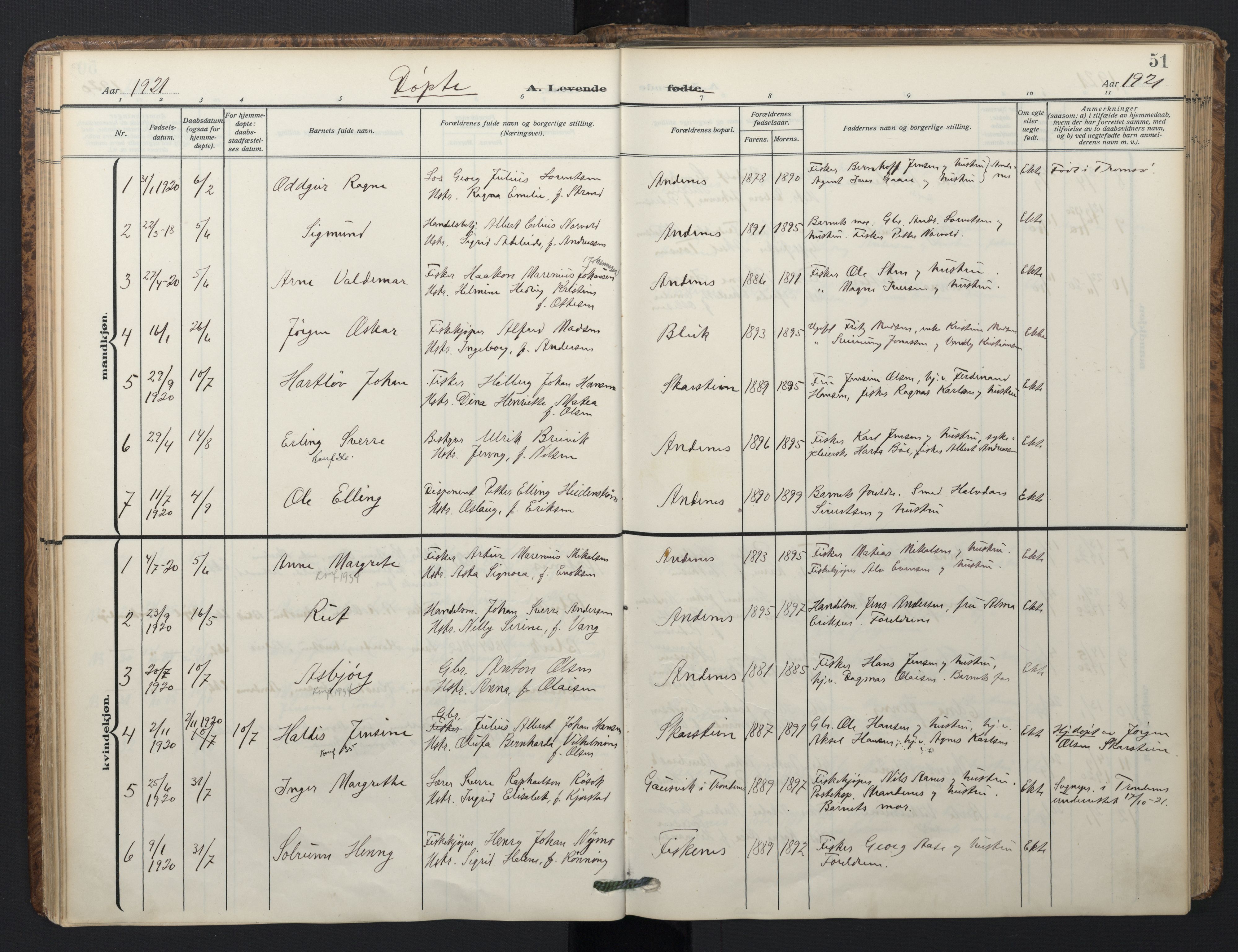 Ministerialprotokoller, klokkerbøker og fødselsregistre - Nordland, AV/SAT-A-1459/899/L1438: Parish register (official) no. 899A06, 1909-1922, p. 51