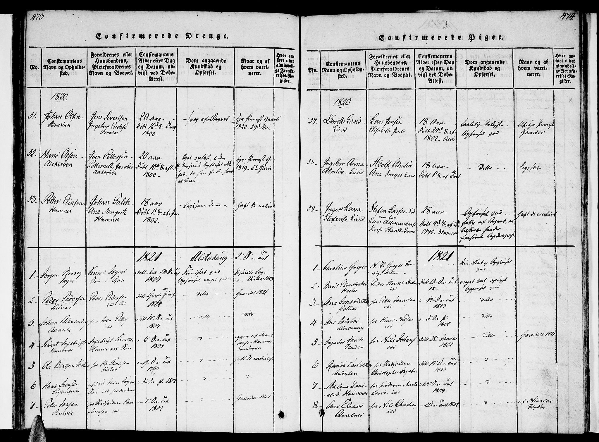 Ministerialprotokoller, klokkerbøker og fødselsregistre - Nordland, SAT/A-1459/830/L0445: Parish register (official) no. 830A09, 1820-1830, p. 473-474