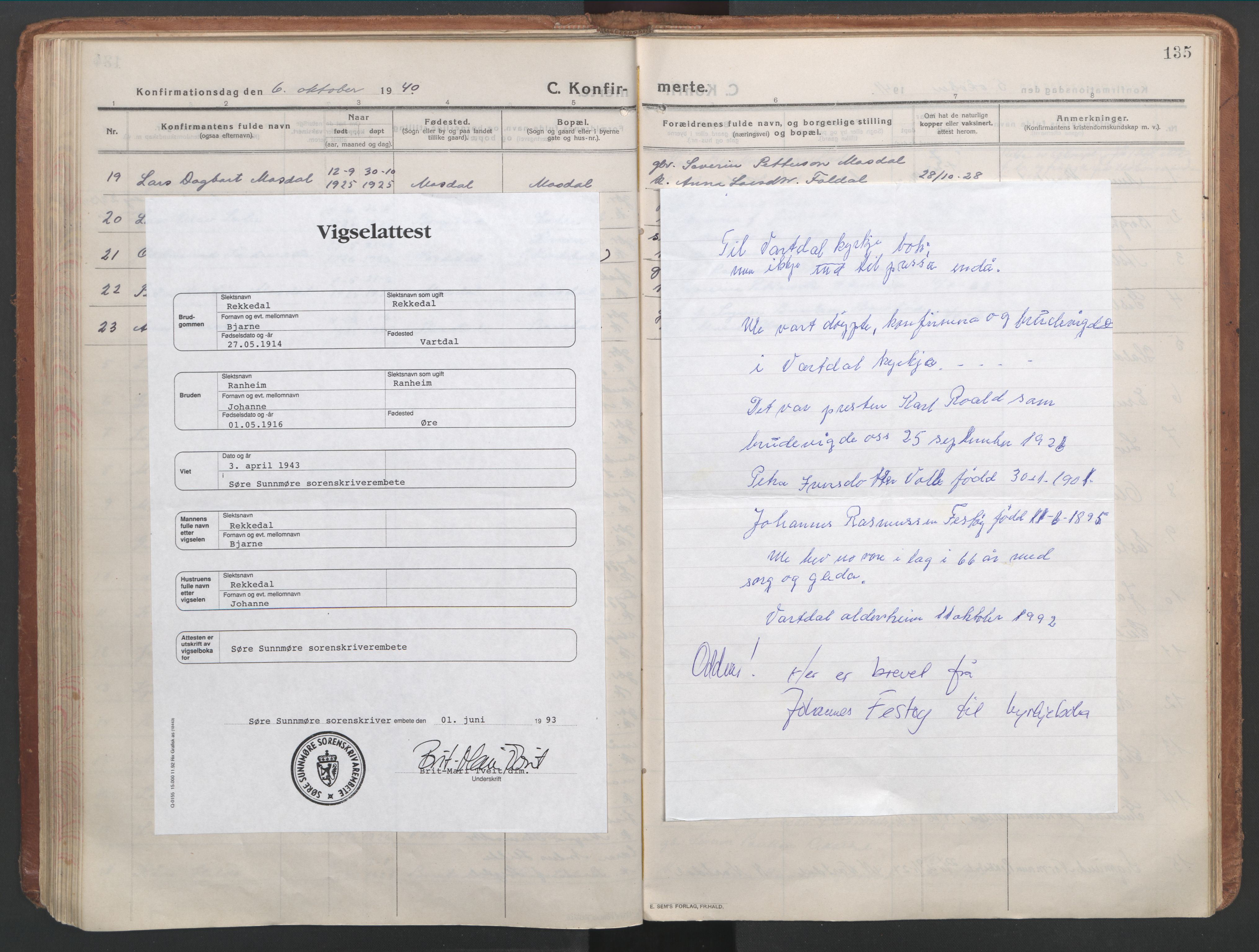 Ministerialprotokoller, klokkerbøker og fødselsregistre - Møre og Romsdal, SAT/A-1454/514/L0200: Parish register (official) no. 514A02, 1913-1943, p. 135
