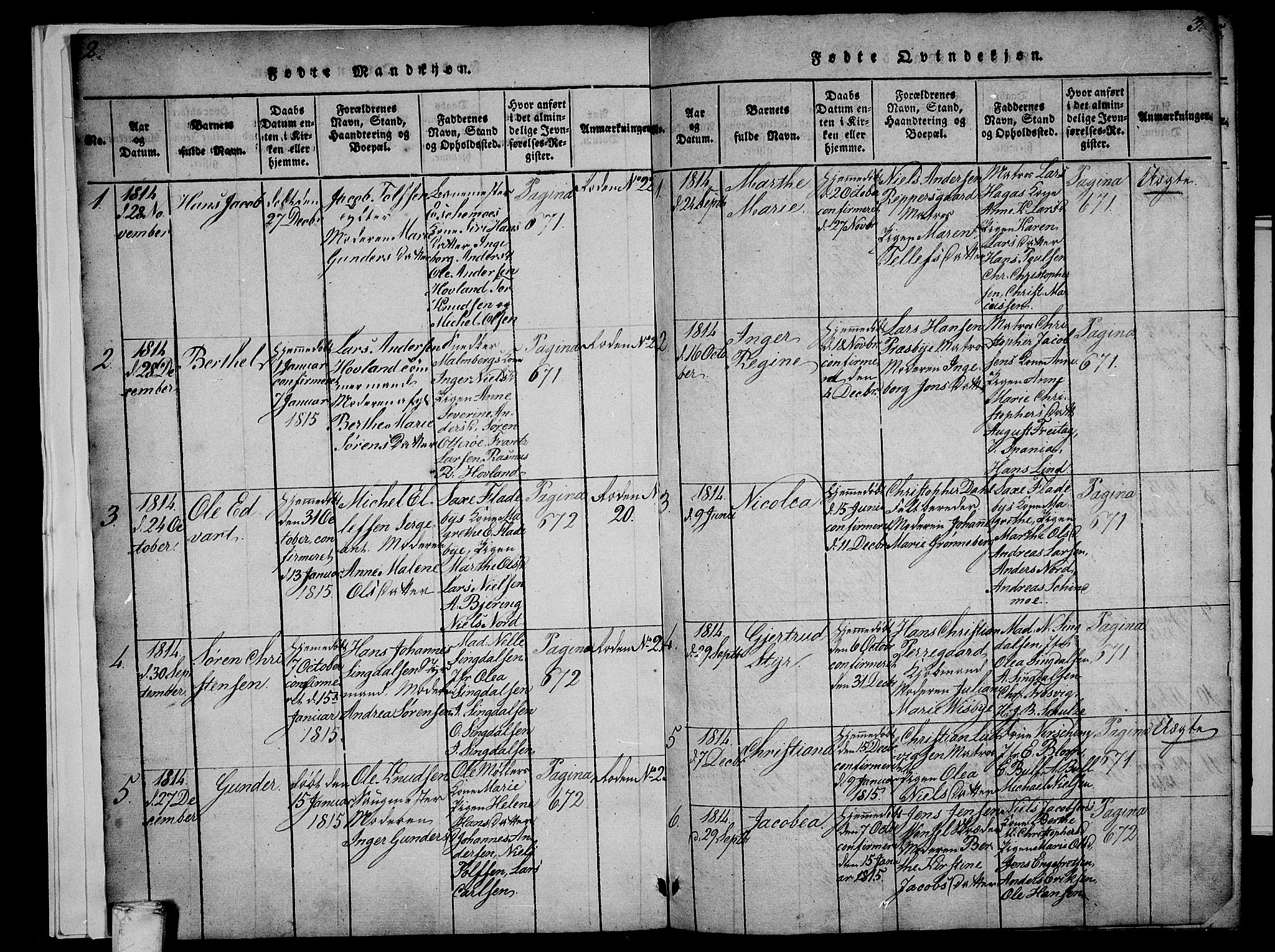 Larvik kirkebøker, AV/SAKO-A-352/F/Fa/L0001: Parish register (official) no. I 1, 1814-1825, p. 2-3