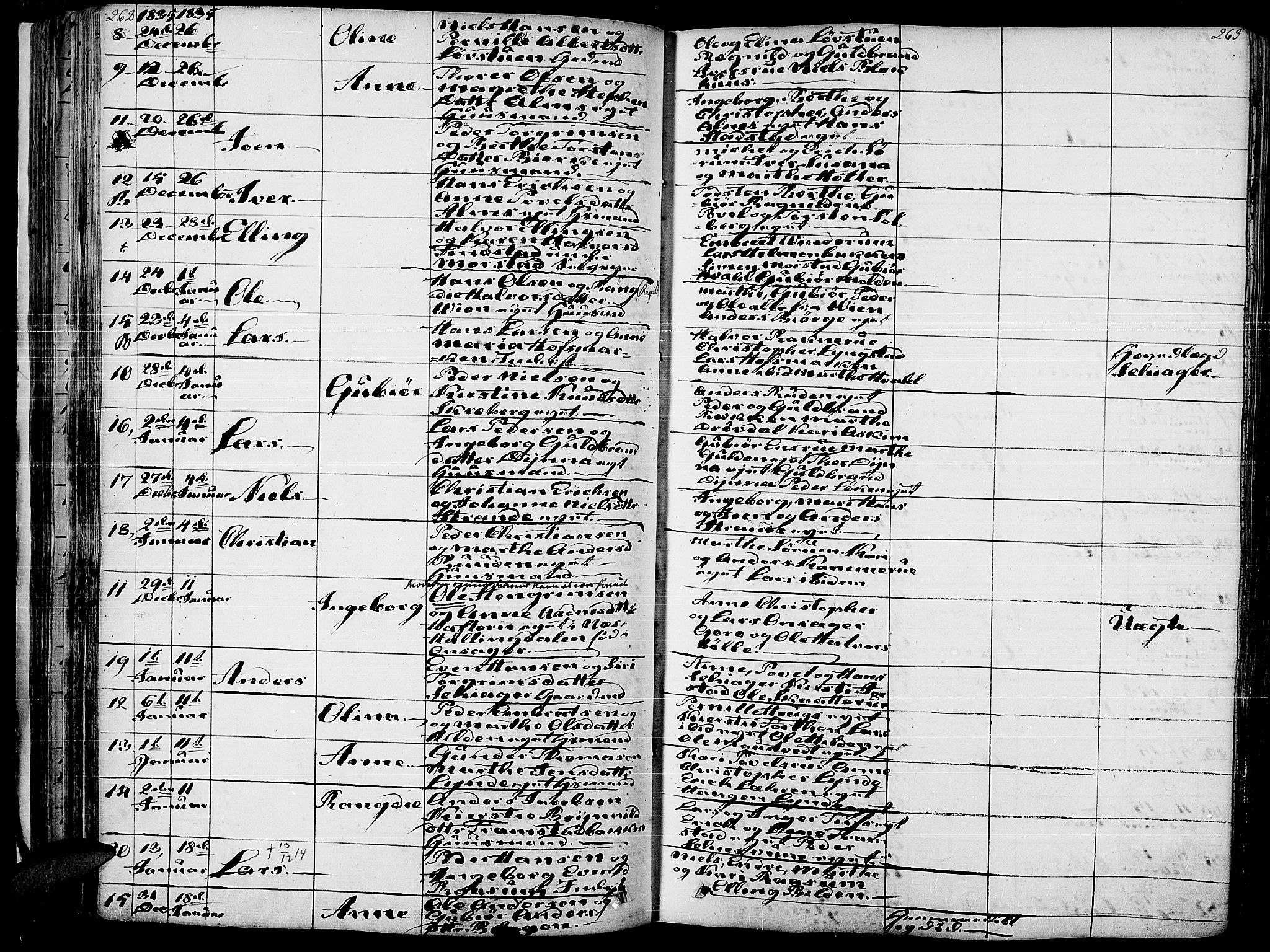 Gran prestekontor, AV/SAH-PREST-112/H/Ha/Haa/L0010: Parish register (official) no. 10, 1824-1842, p. 262-263