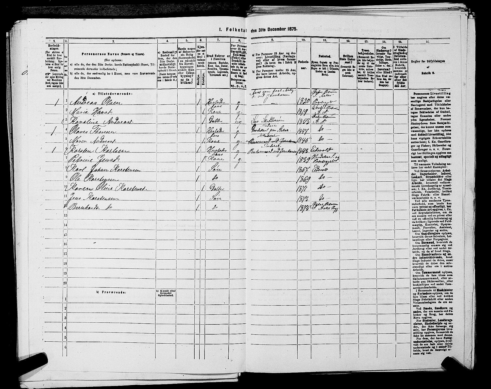 RA, 1875 census for 0220P Asker, 1875, p. 1497