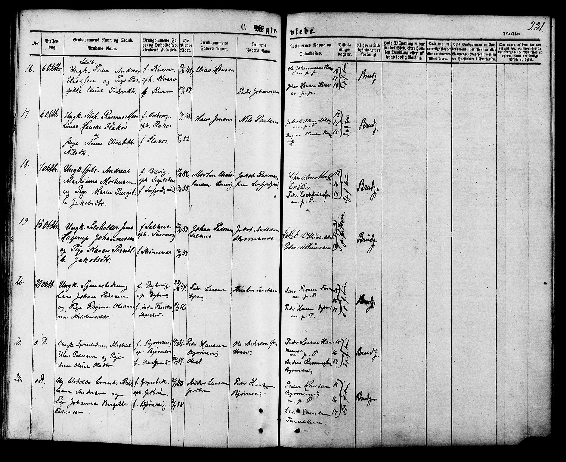 Ministerialprotokoller, klokkerbøker og fødselsregistre - Nordland, SAT/A-1459/853/L0771: Parish register (official) no. 853A10, 1870-1881, p. 231