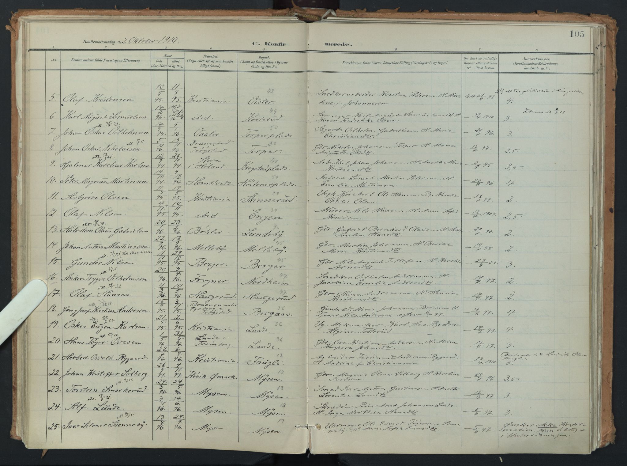 Eidsberg prestekontor Kirkebøker, AV/SAO-A-10905/F/Fb/L0002: Parish register (official) no. II 2, 1901-1933, p. 105