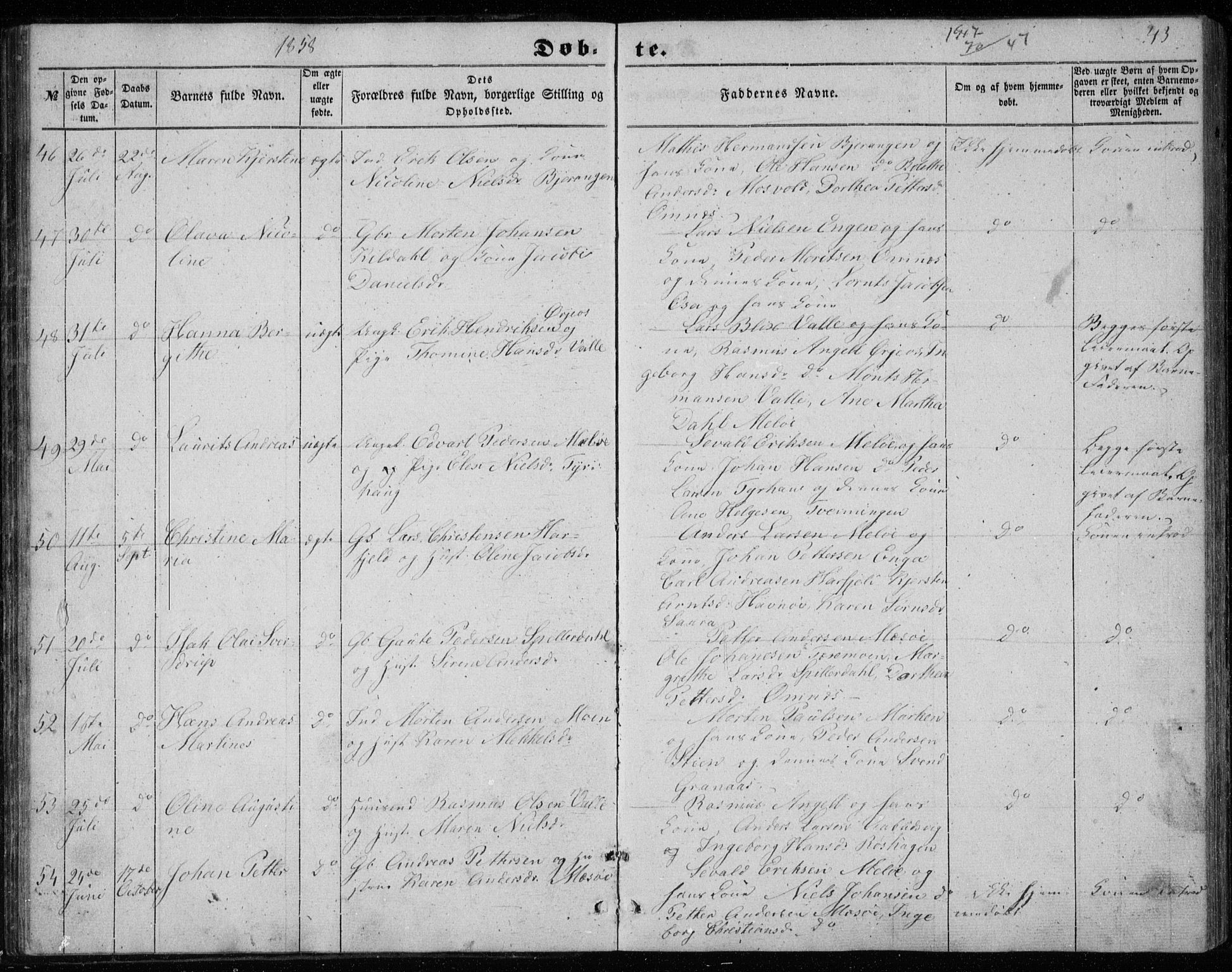 Ministerialprotokoller, klokkerbøker og fødselsregistre - Nordland, SAT/A-1459/843/L0633: Parish register (copy) no. 843C02, 1853-1873, p. 43