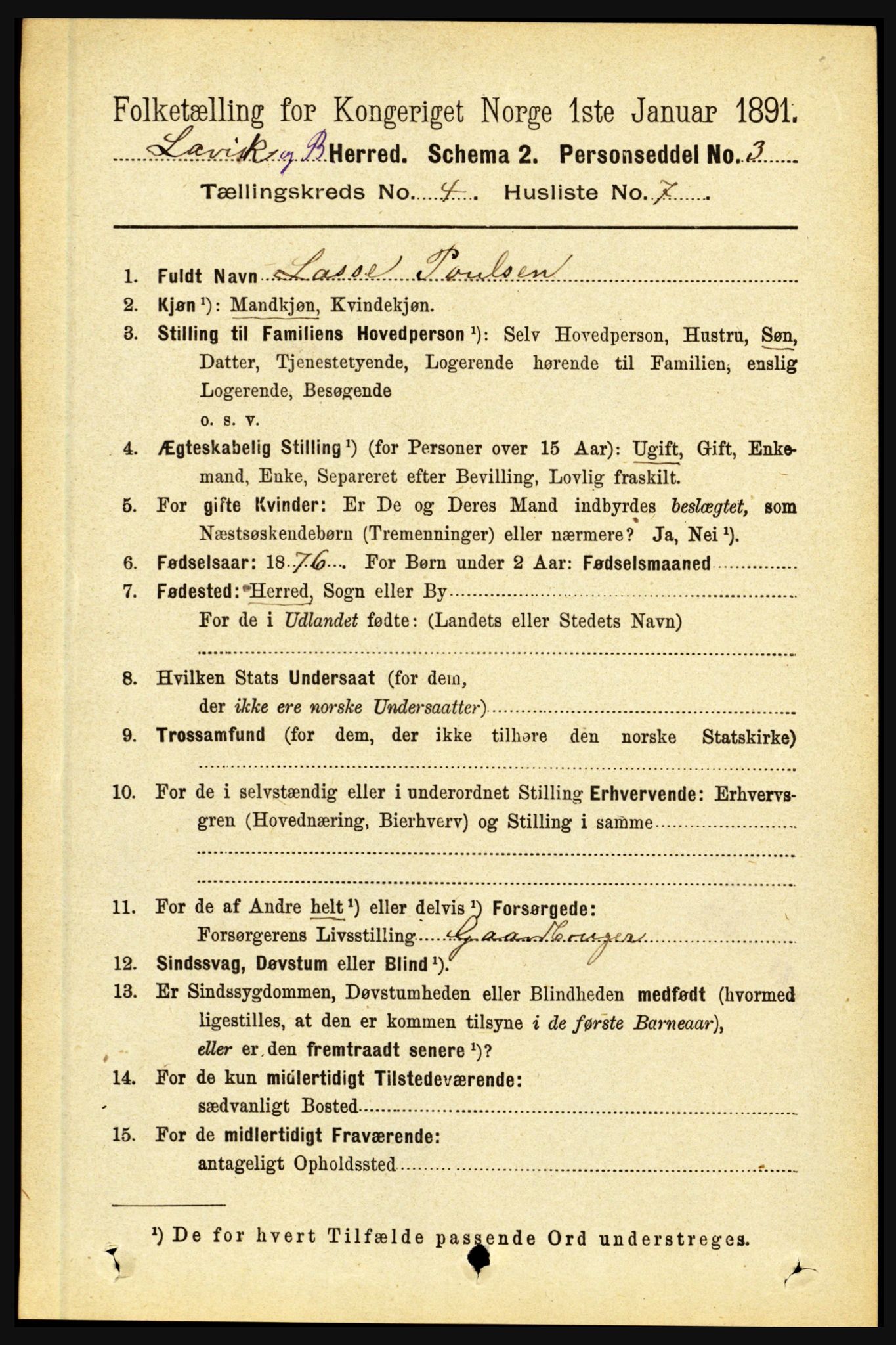 RA, 1891 census for 1415 Lavik og Brekke, 1891, p. 808