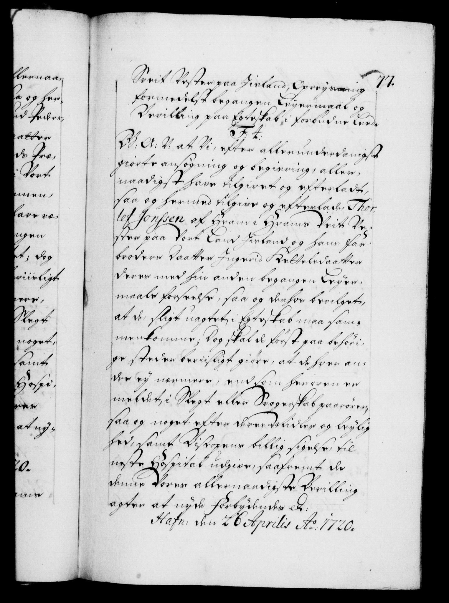 Danske Kanselli 1572-1799, AV/RA-EA-3023/F/Fc/Fca/Fcaa/L0023: Norske registre, 1720-1722, p. 77a