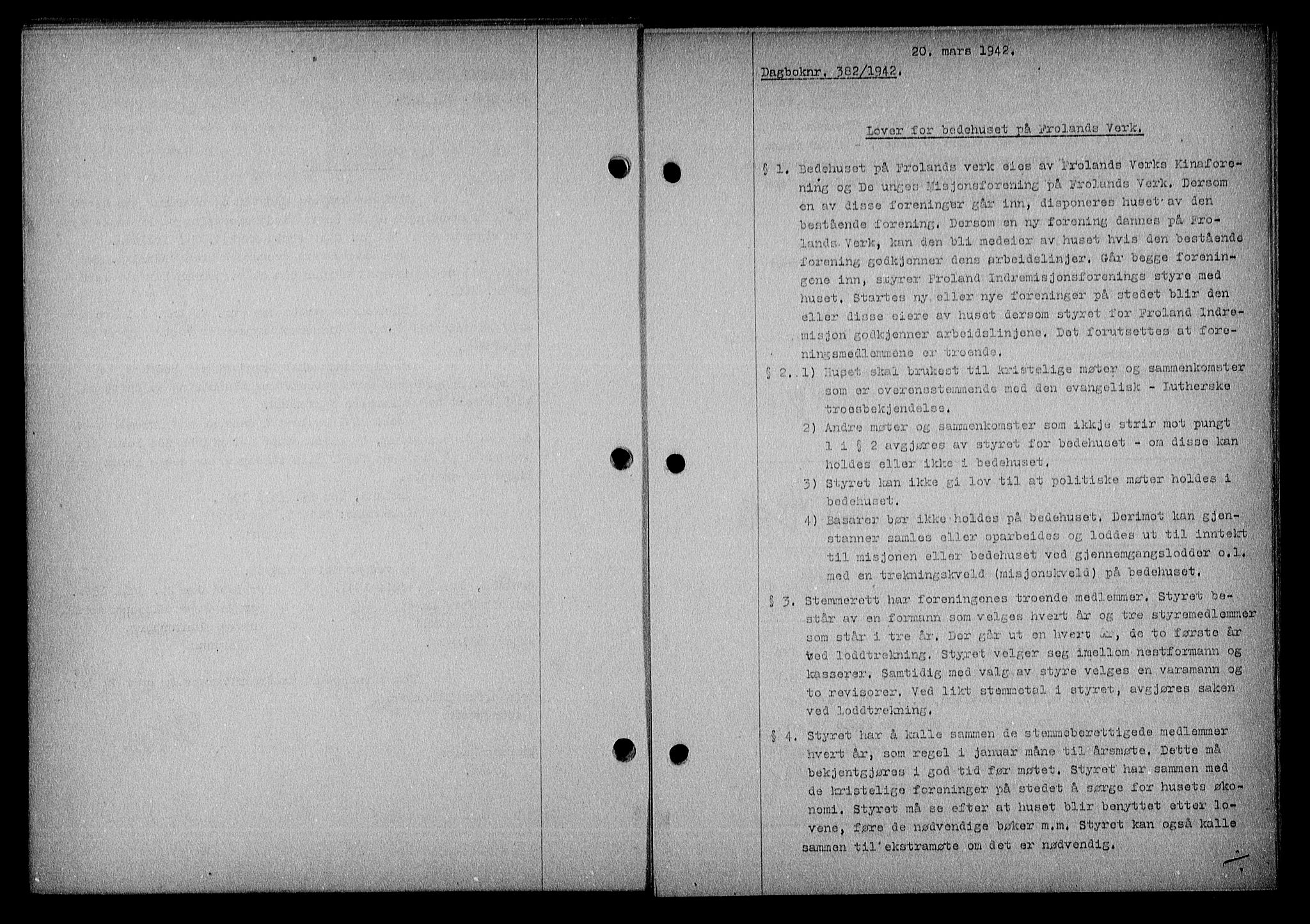 Nedenes sorenskriveri, SAK/1221-0006/G/Gb/Gba/L0049: Mortgage book no. A-III, 1941-1942, Diary no: : 382/1942