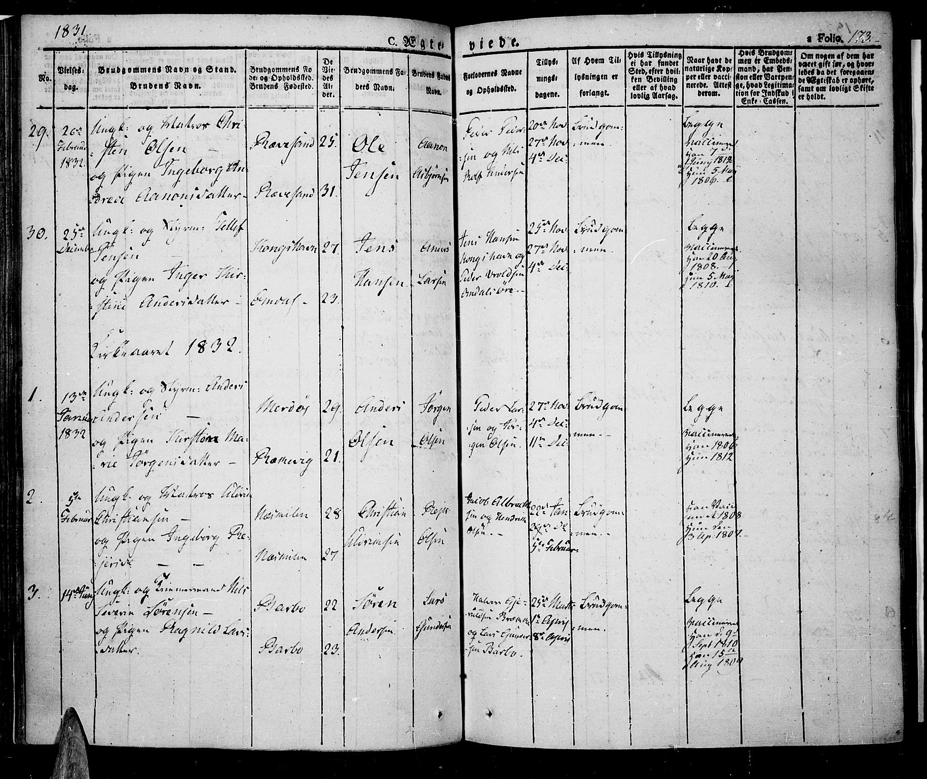 Tromøy sokneprestkontor, SAK/1111-0041/F/Fa/L0003: Parish register (official) no. A 3, 1825-1837, p. 173
