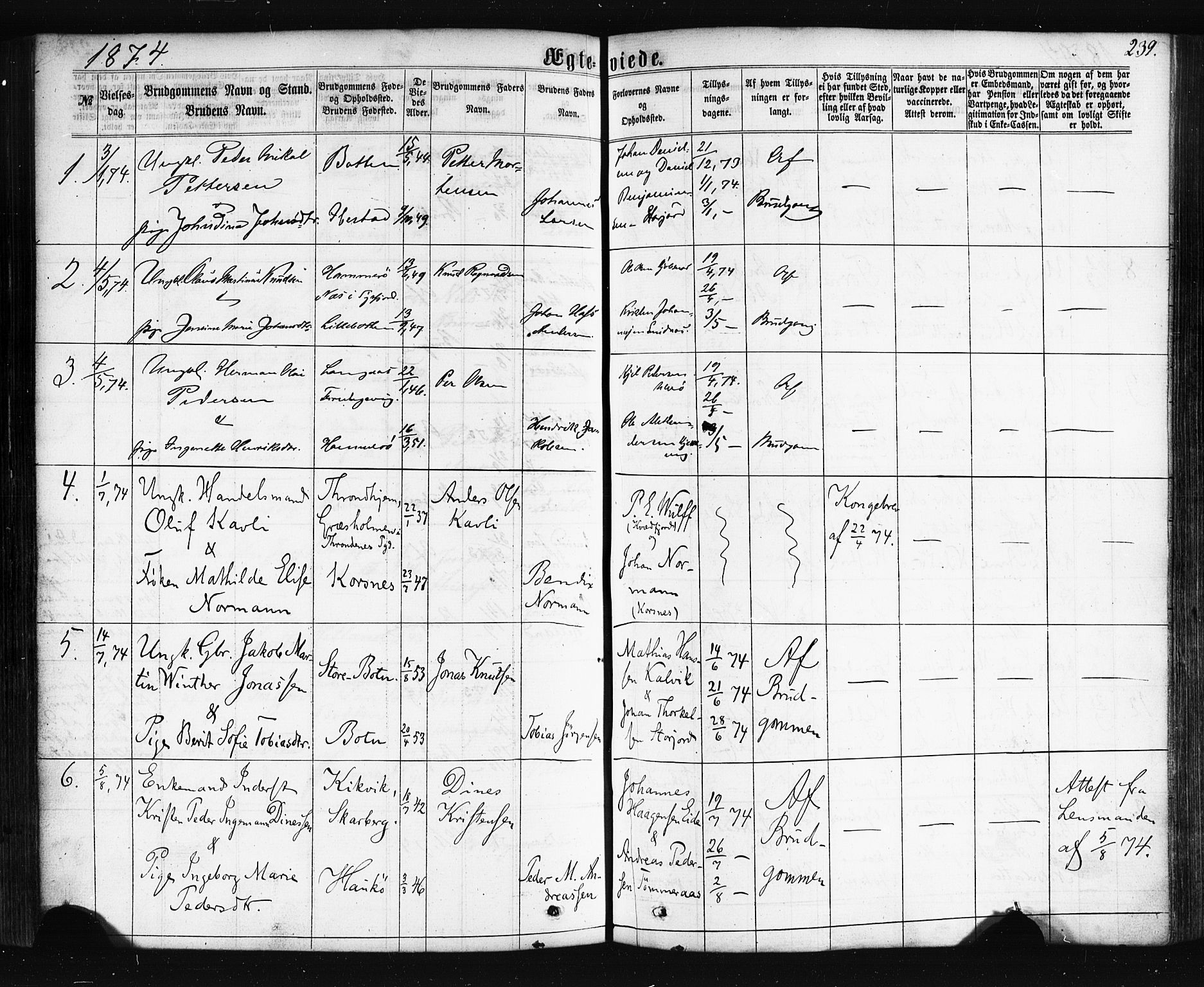Ministerialprotokoller, klokkerbøker og fødselsregistre - Nordland, SAT/A-1459/861/L0867: Parish register (official) no. 861A02, 1864-1878, p. 239