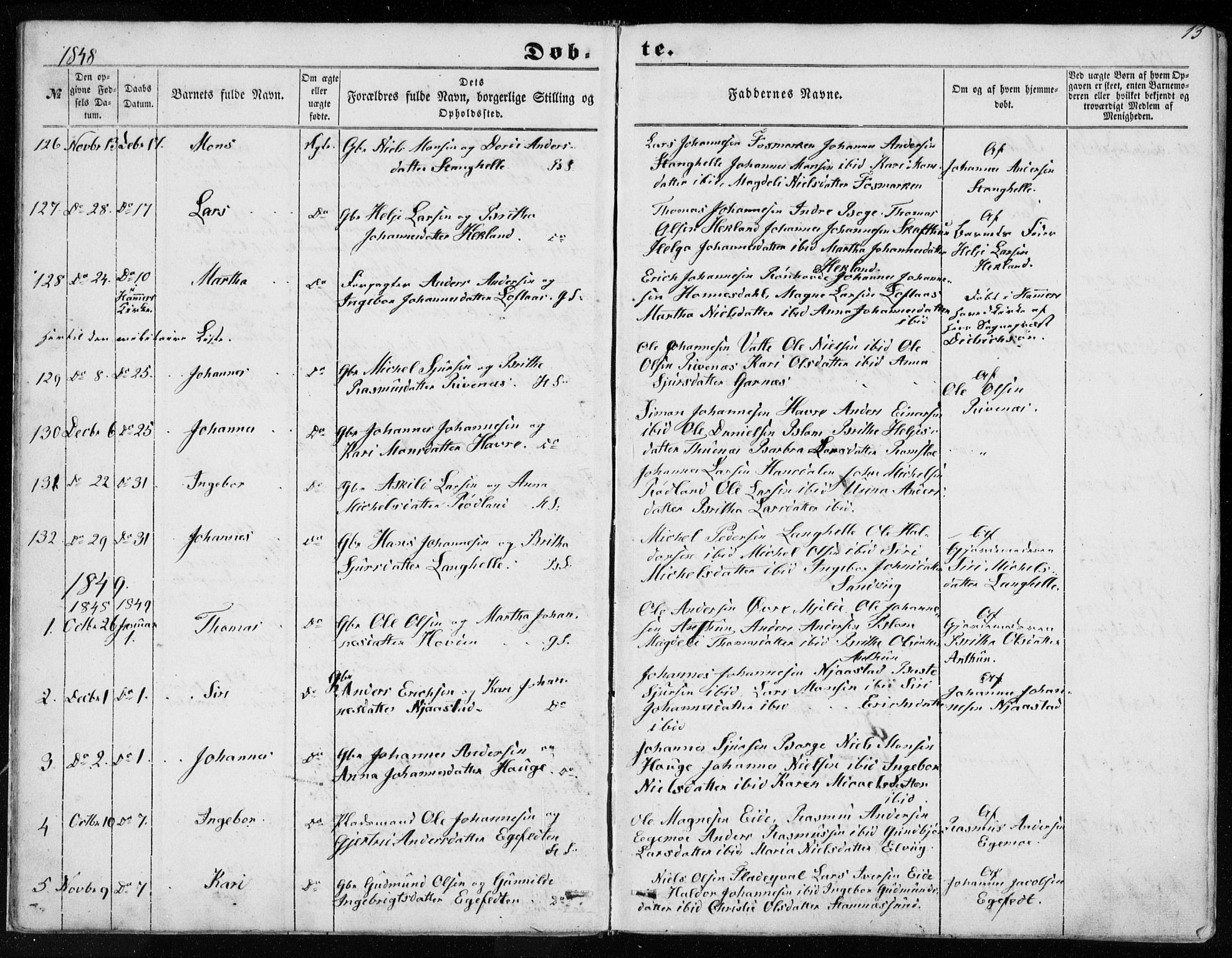 Haus sokneprestembete, SAB/A-75601/H/Haa: Parish register (official) no. A 16 I, 1848-1857, p. 13