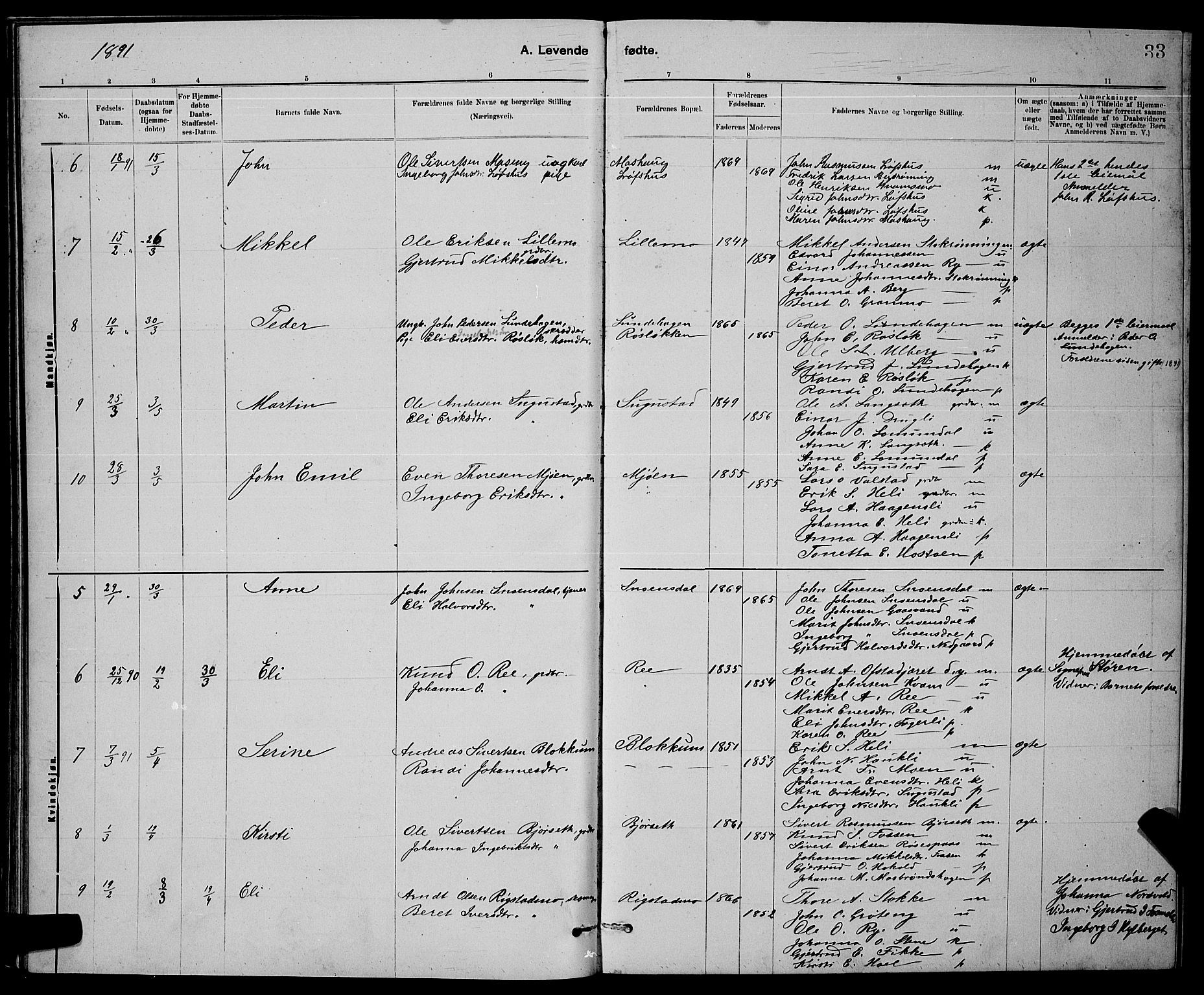 Ministerialprotokoller, klokkerbøker og fødselsregistre - Sør-Trøndelag, SAT/A-1456/672/L0863: Parish register (copy) no. 672C02, 1888-1901, p. 33