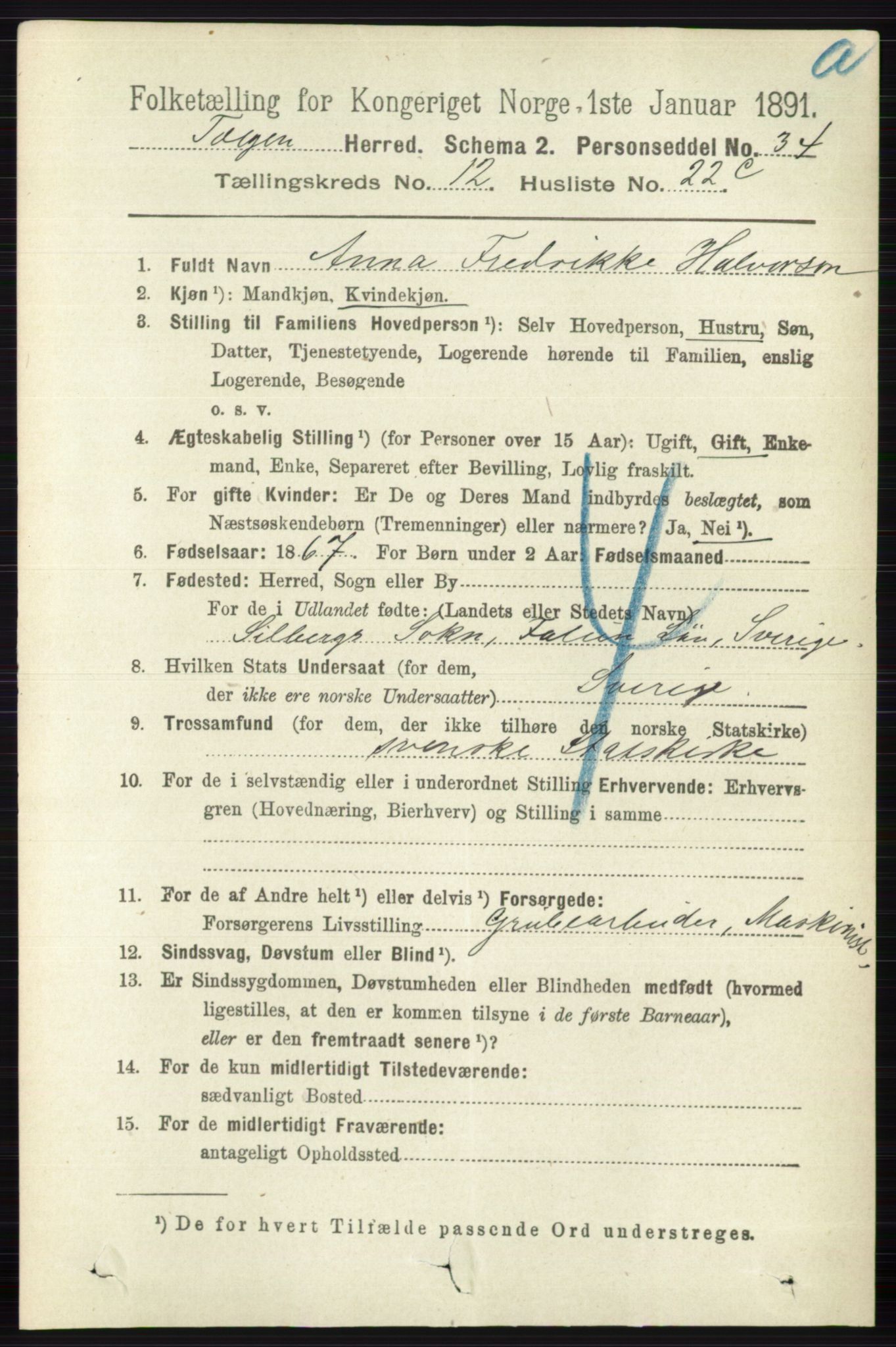 RA, 1891 census for 0436 Tolga, 1891, p. 3841