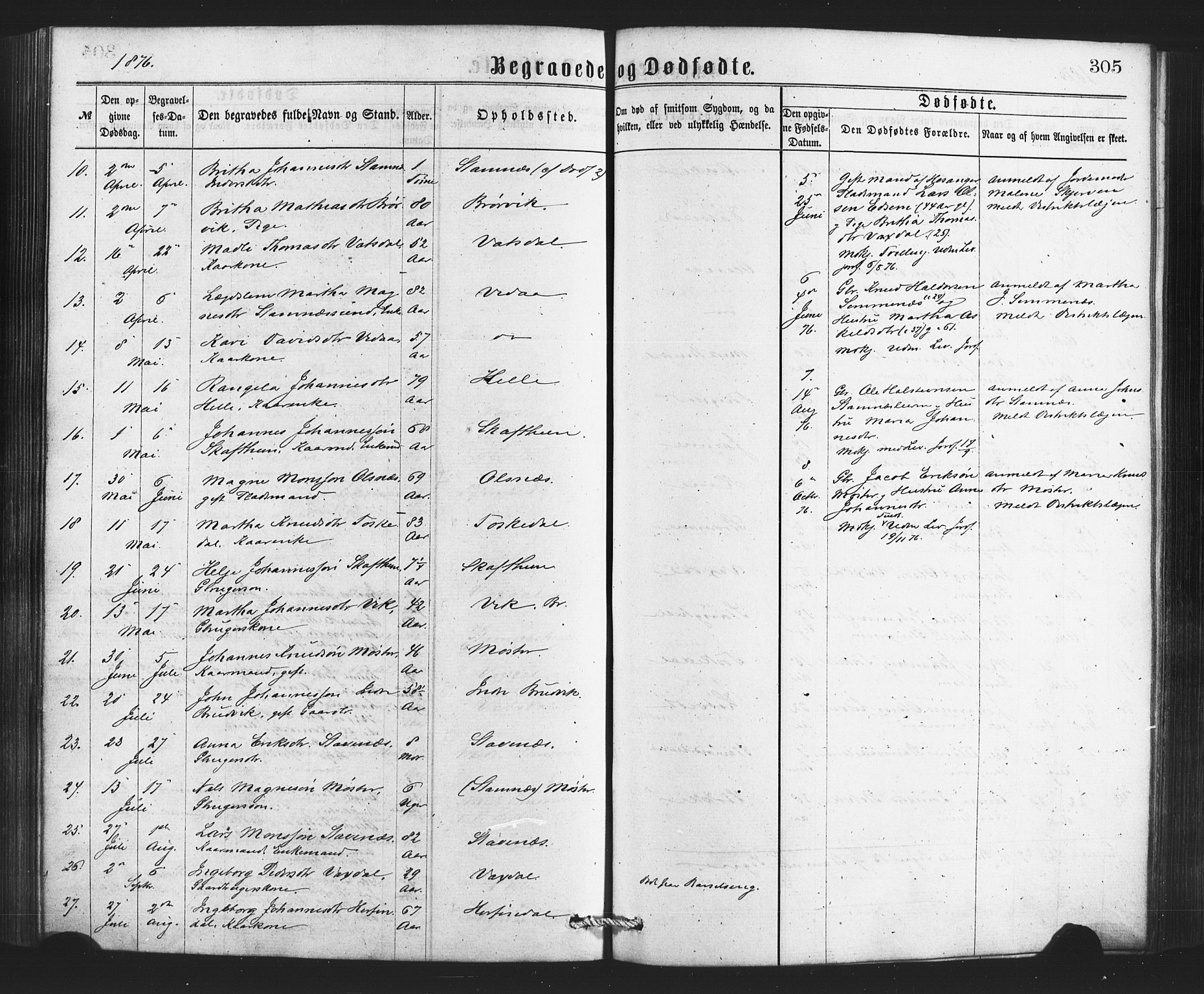 Bruvik Sokneprestembete, SAB/A-74701/H/Haa: Parish register (official) no. A 1, 1869-1877, p. 305