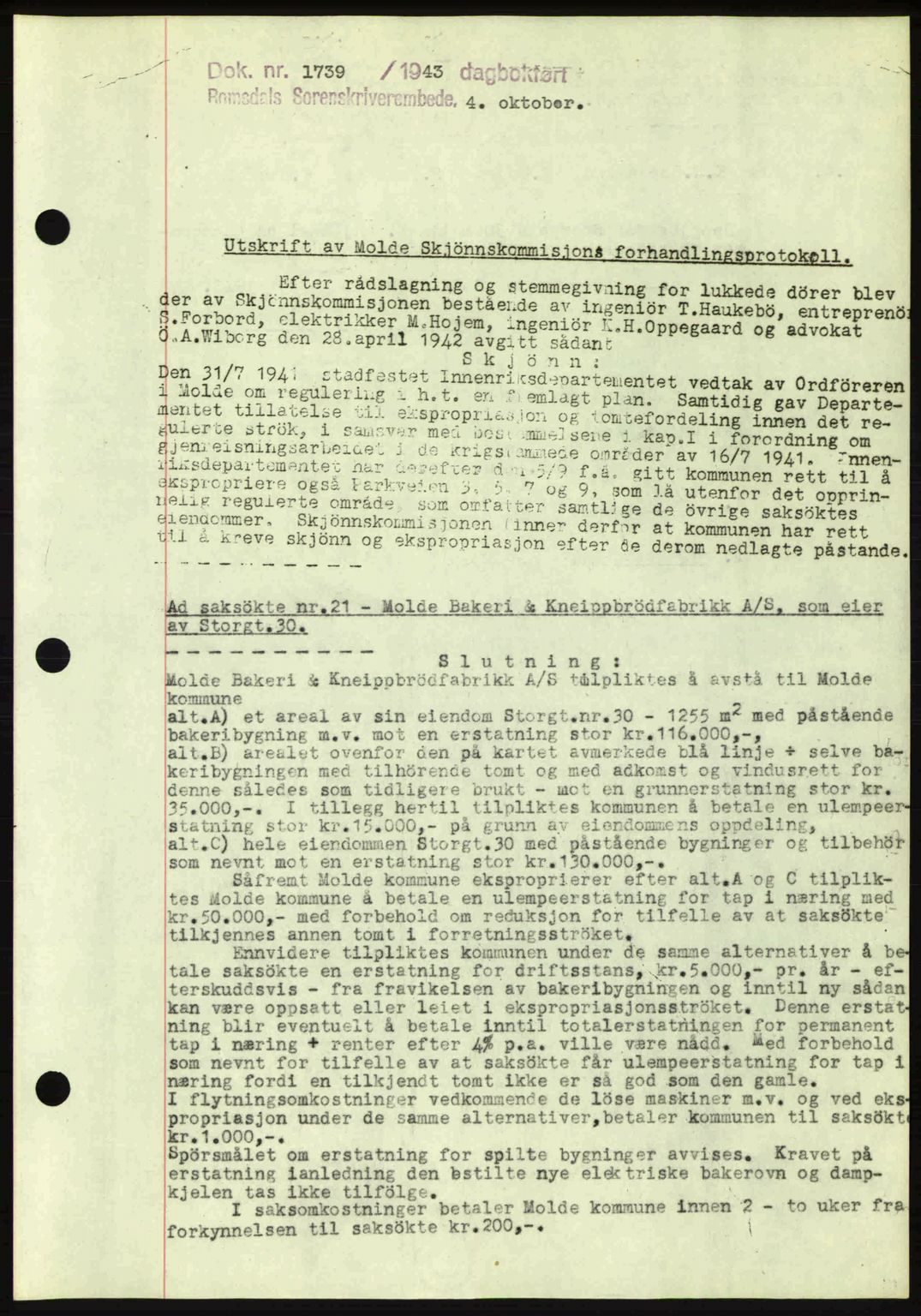 Romsdal sorenskriveri, AV/SAT-A-4149/1/2/2C: Mortgage book no. A15, 1943-1944, Diary no: : 1739/1943