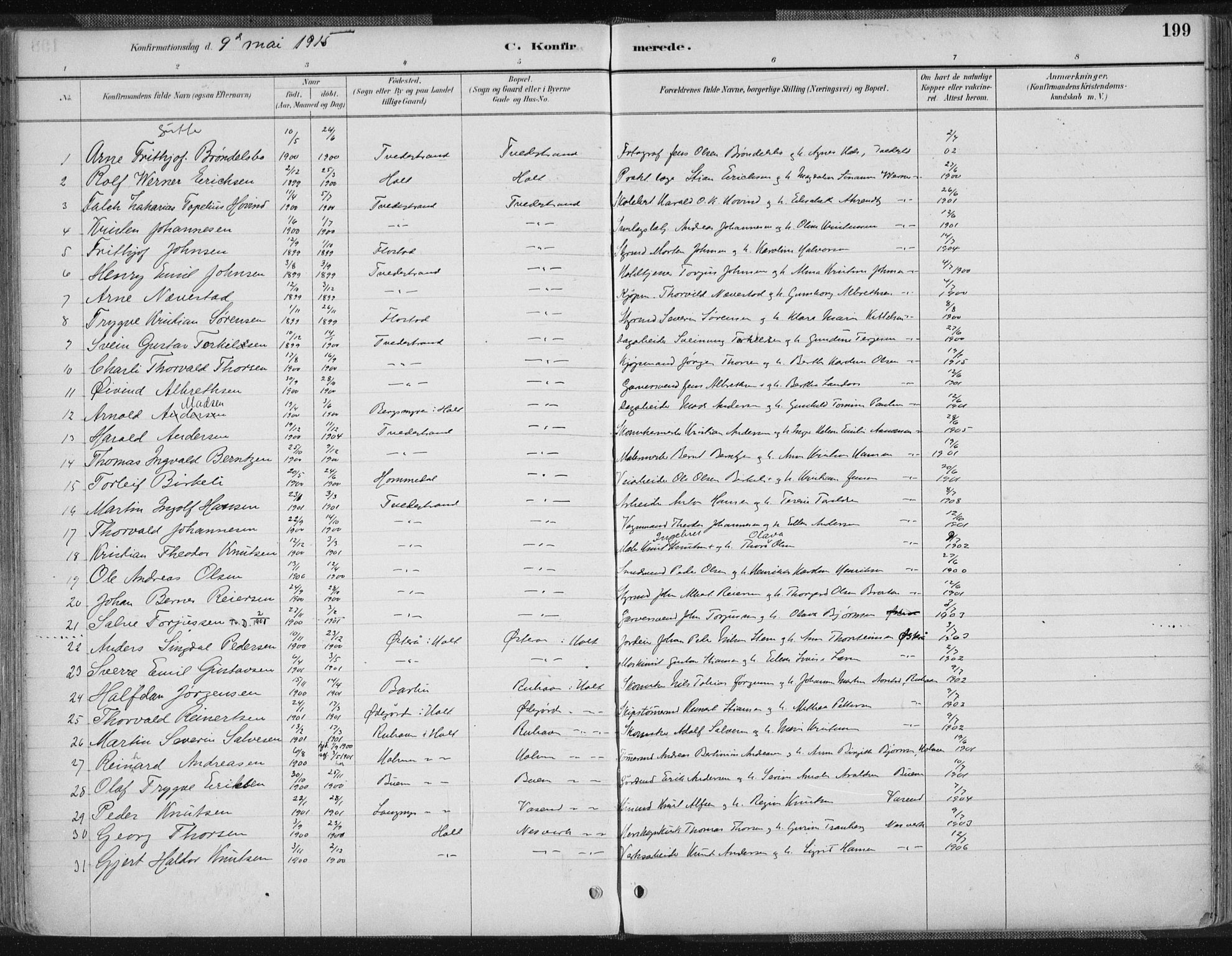 Tvedestrand sokneprestkontor, AV/SAK-1111-0042/F/Fa/L0001: Parish register (official) no. A 1, 1885-1916, p. 199