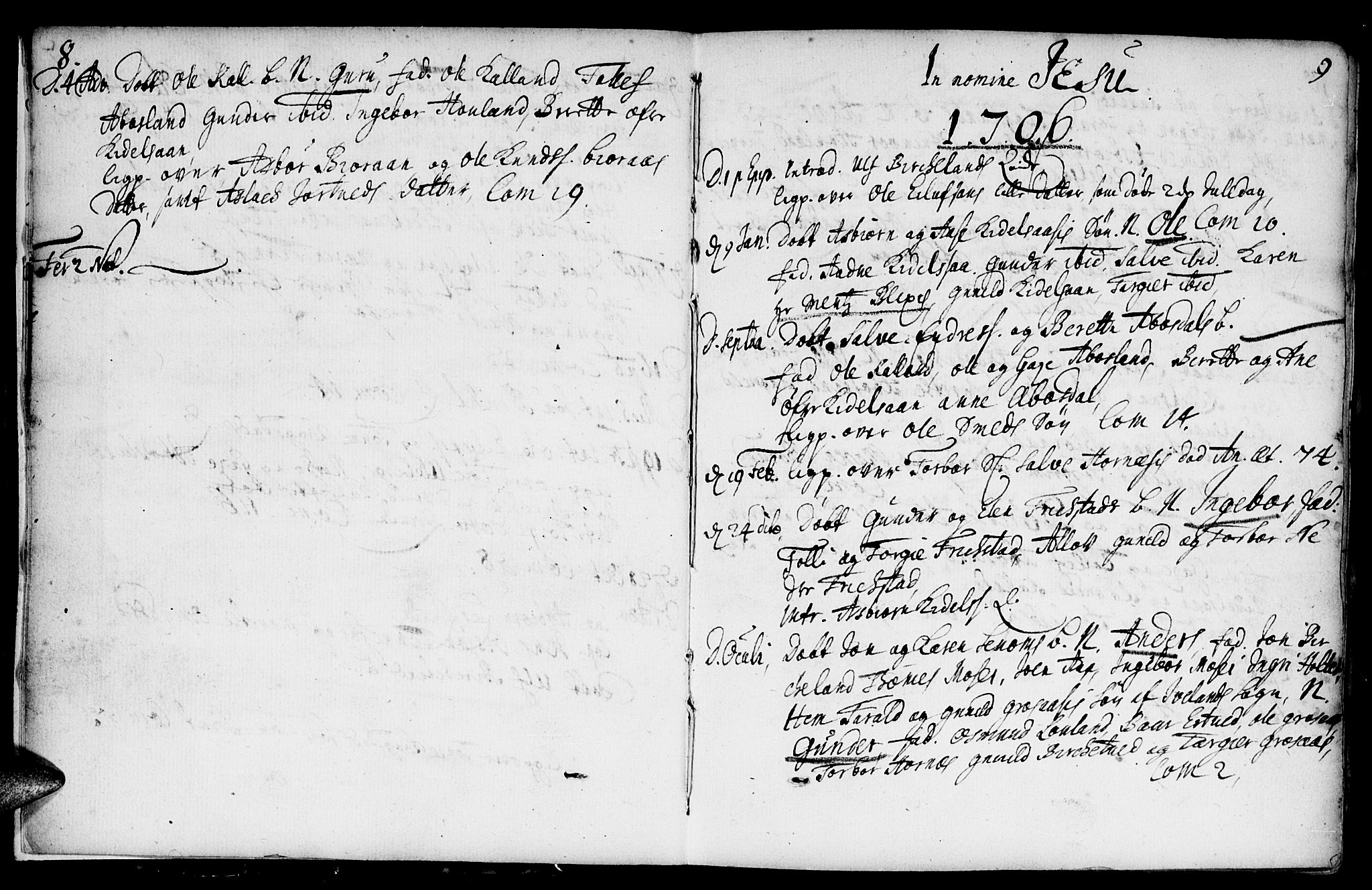 Evje sokneprestkontor, AV/SAK-1111-0008/F/Fa/Fab/L0001: Parish register (official) no. A 1, 1704-1764, p. 8-9