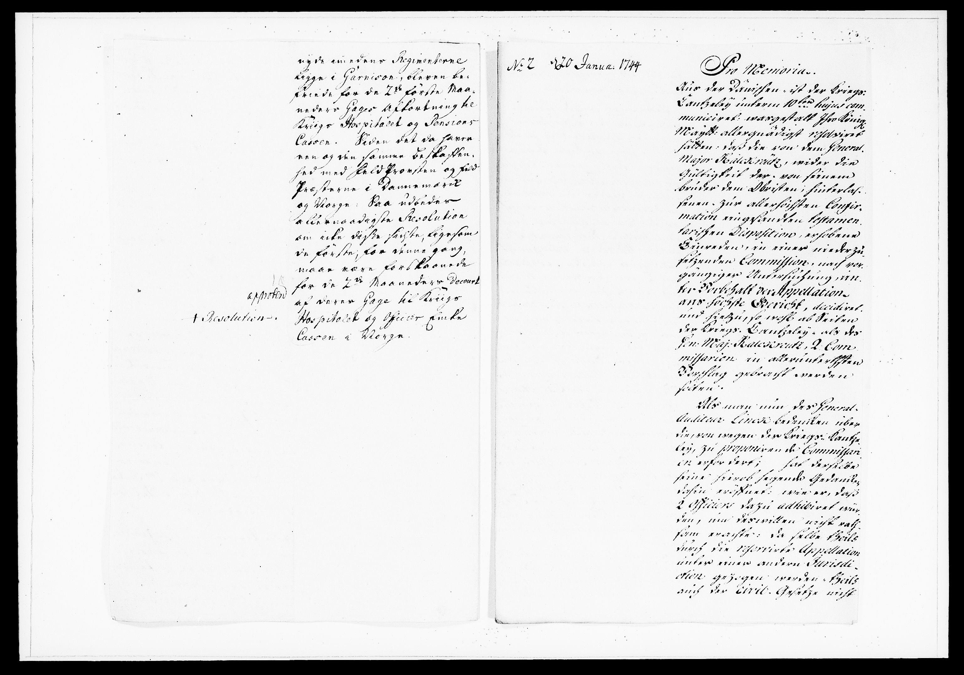 Krigskollegiet, Krigskancelliet, DRA/A-0006/-/1182-1187: Refererede sager, 1744, p. 20