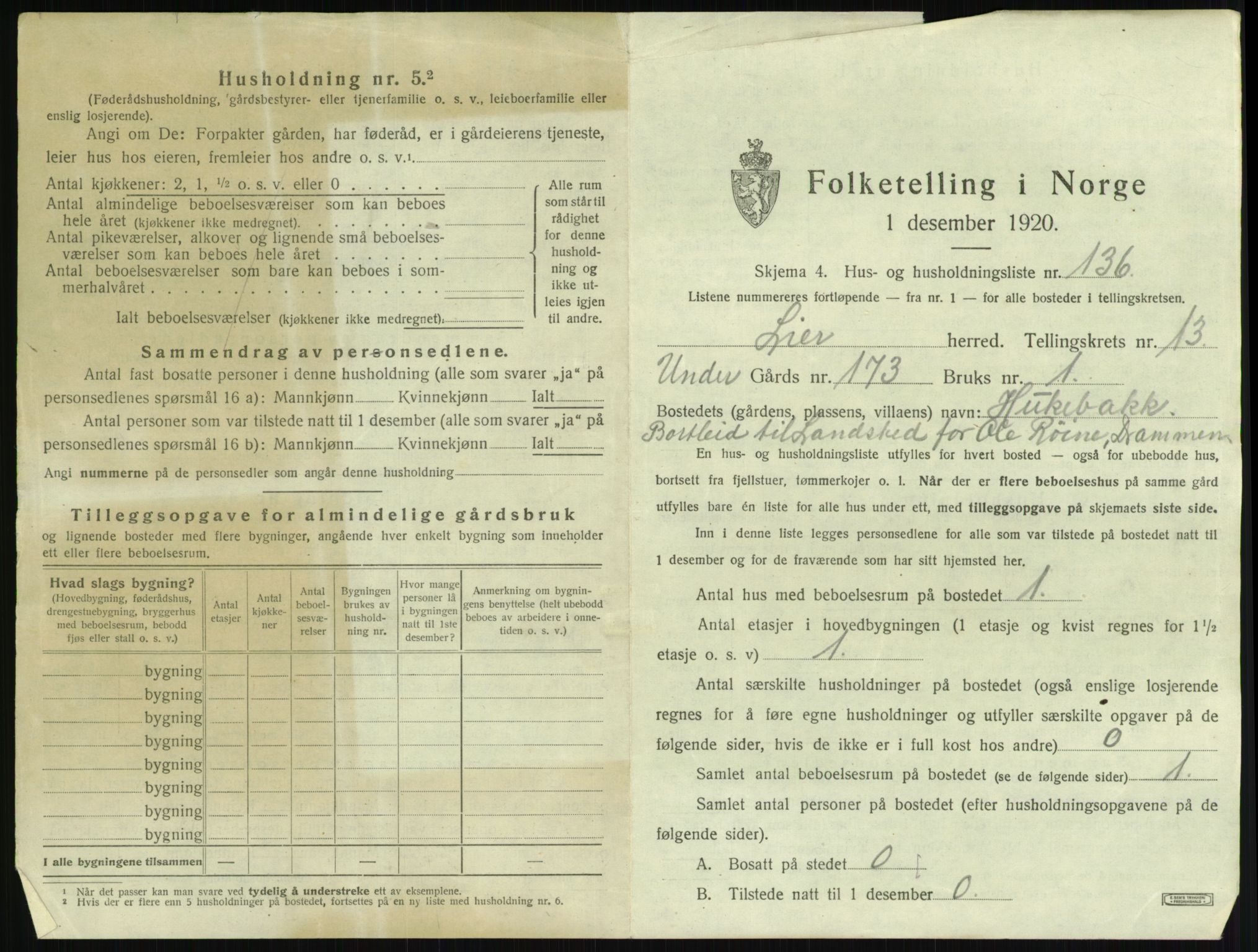 SAKO, 1920 census for Lier, 1920, p. 2503