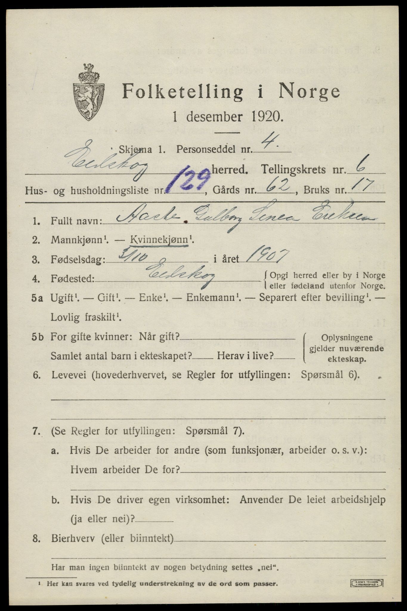 SAH, 1920 census for Eidskog, 1920, p. 7821