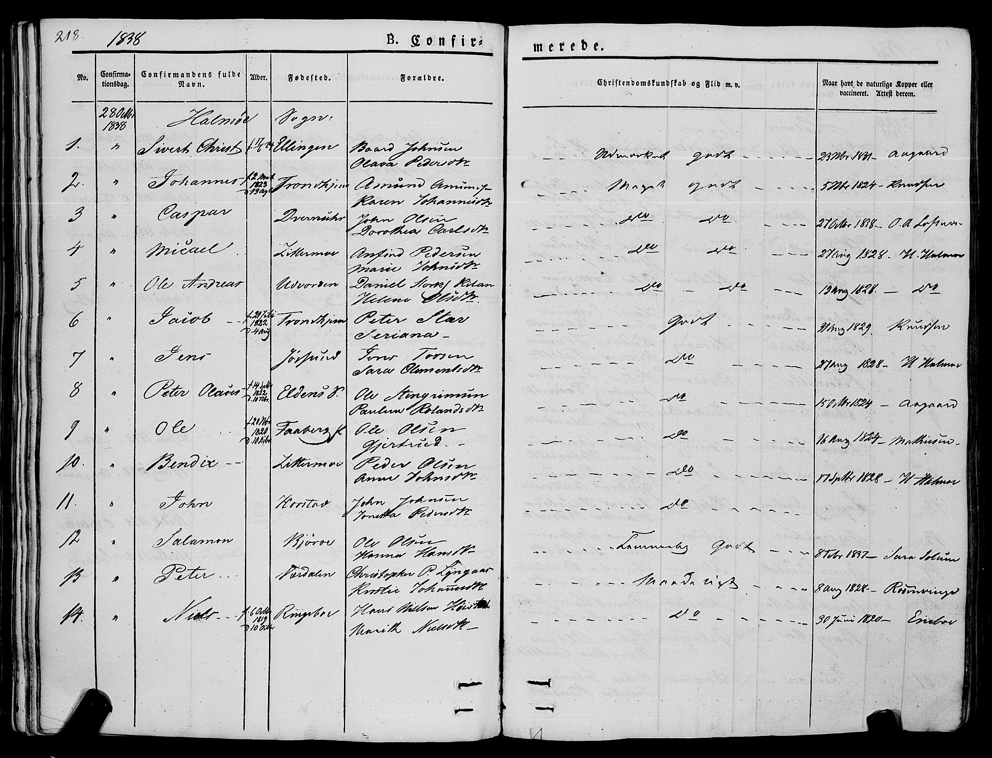 Ministerialprotokoller, klokkerbøker og fødselsregistre - Nord-Trøndelag, AV/SAT-A-1458/773/L0614: Parish register (official) no. 773A05, 1831-1856, p. 218