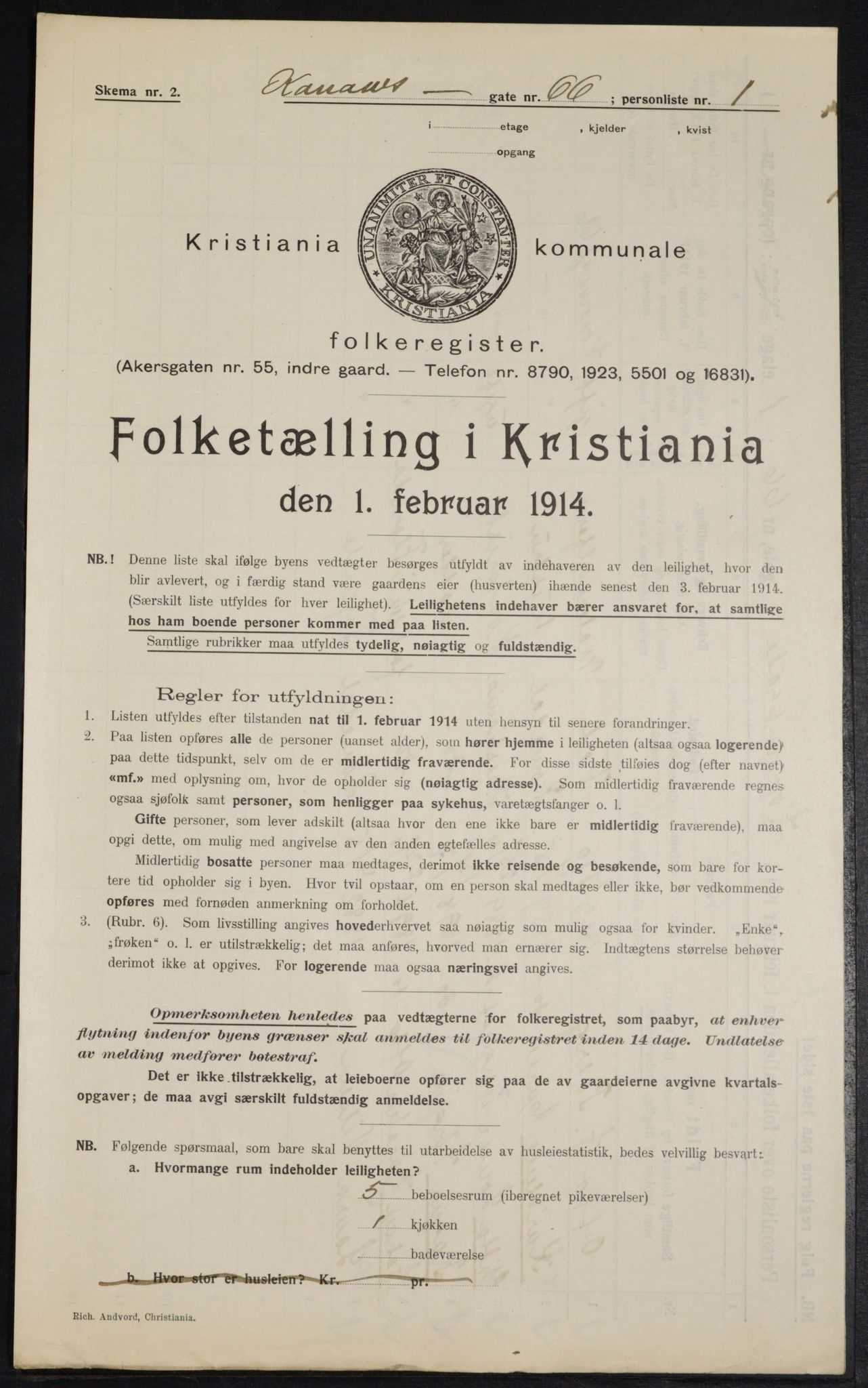 OBA, Municipal Census 1914 for Kristiania, 1914, p. 53346