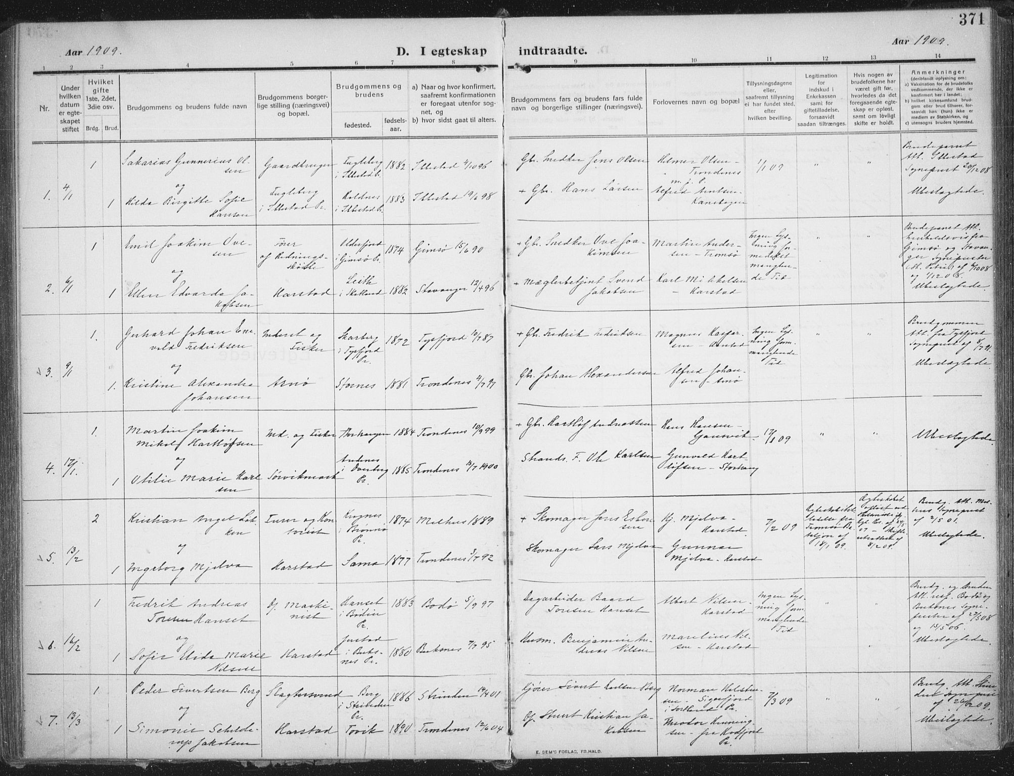 Trondenes sokneprestkontor, SATØ/S-1319/H/Ha/L0018kirke: Parish register (official) no. 18, 1909-1918, p. 371